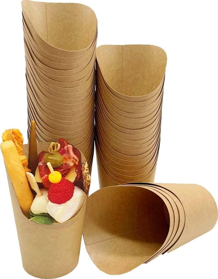 Kingzhuo, KINGZHUO 50 Pcs French Fries Holder 14oz Disposable Take-out Party Baking Supplies Waffle Paper Popcorn Boxes Sandwich Kraft Paper Cups Holder French Fry Paper Holder Wedding Food Trays Paper Cones