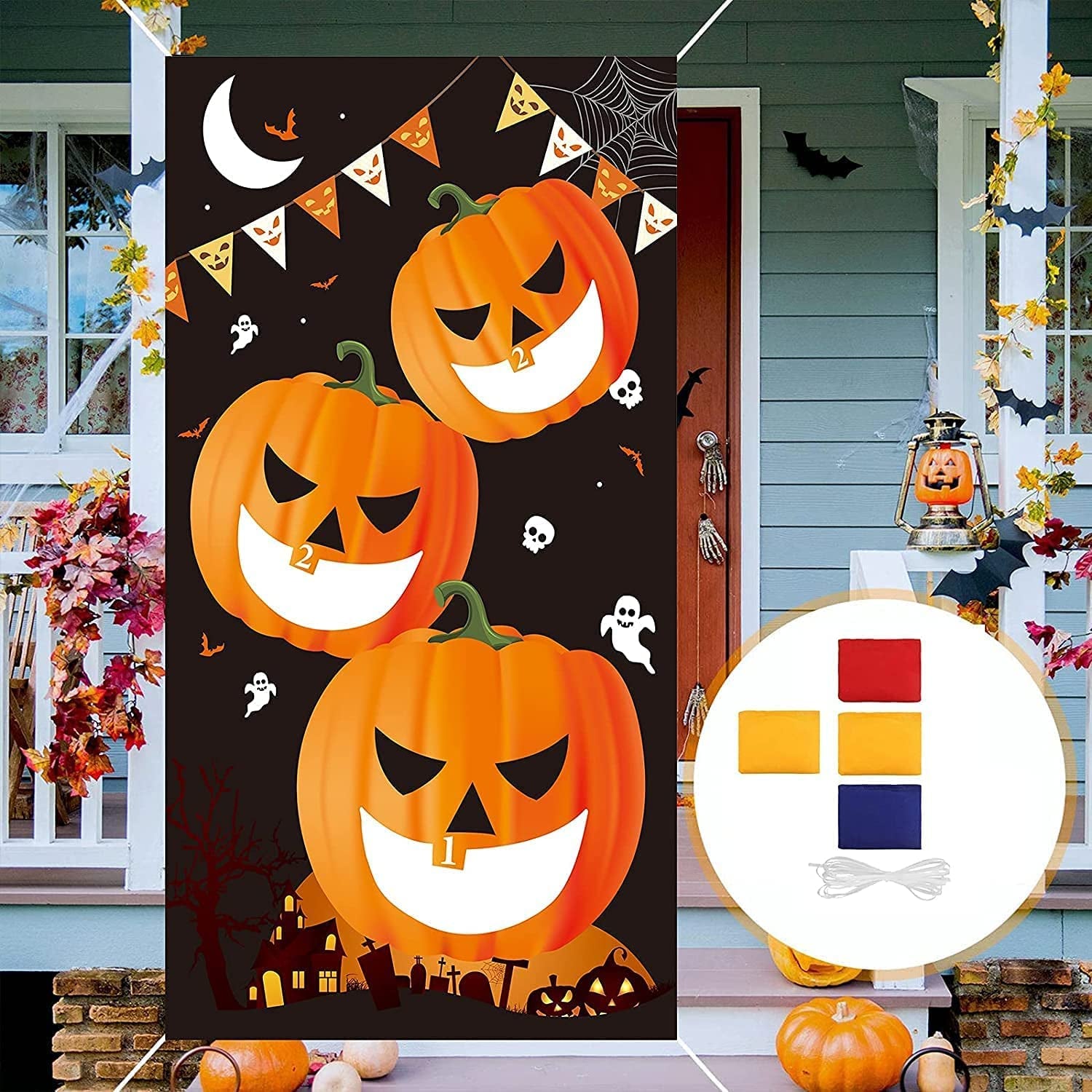 KINMRIS, KINMRIS Pumpkin Bean Bag Toss Games + 3 Bean Bags, Halloween Games for Kids Party Halloween Decorations