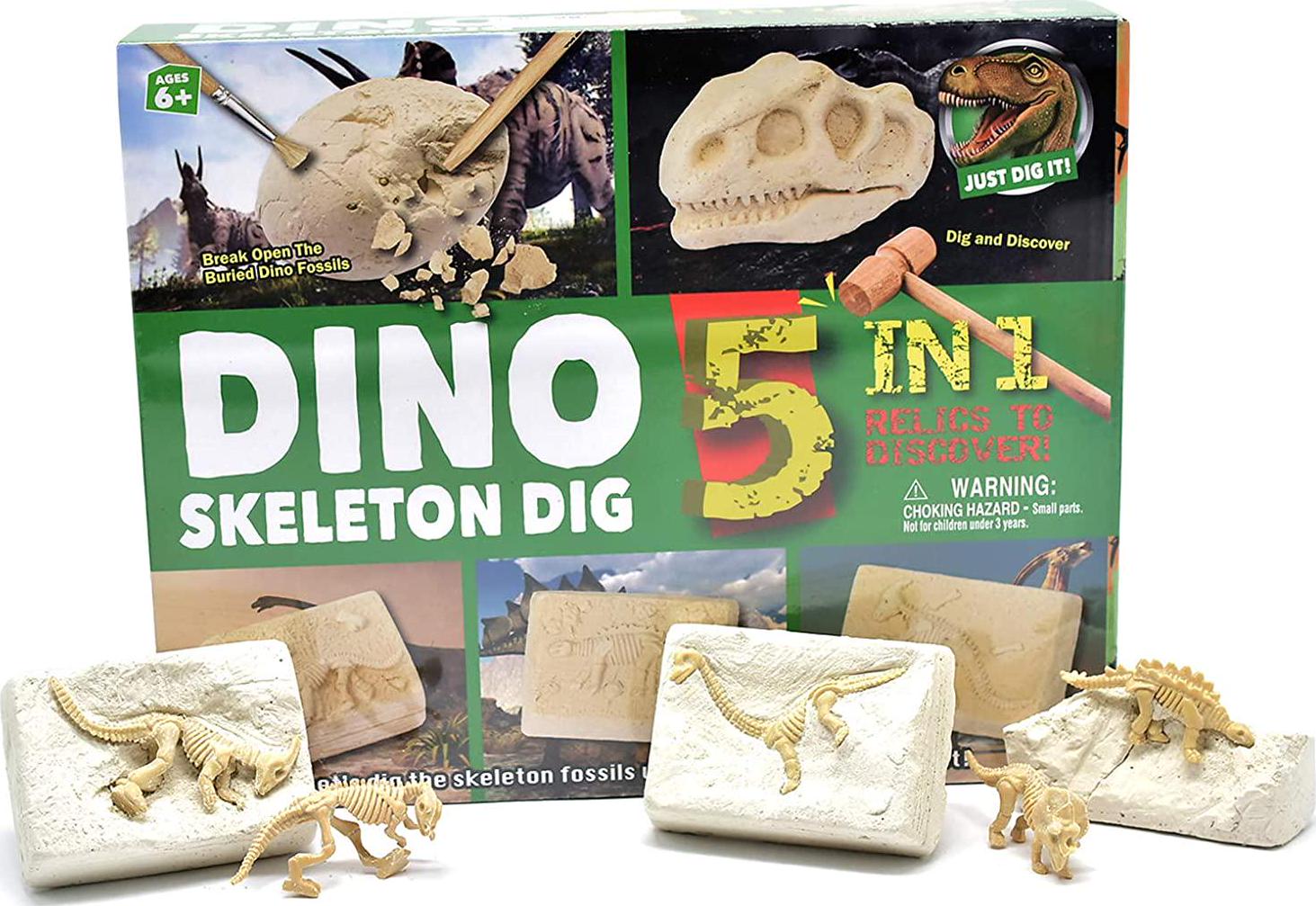 KITEENAL, KITEENAL 5 in 1 Excavation Tool Mining DIY Assembly Model Digging Kit for Kids Geographic Paleontology Dinosaur Fossils Science and Educational Dig Toys Set Gift for Boys Girls Adults