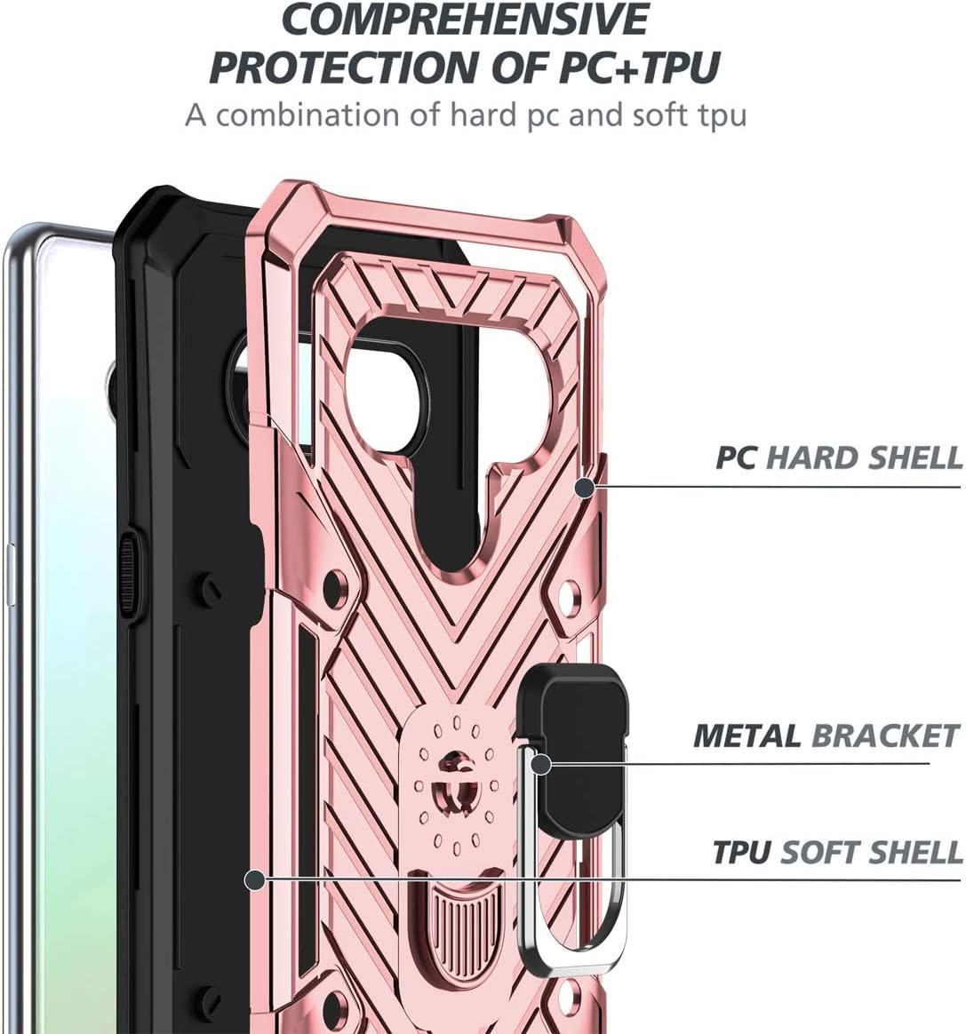KKG, KKG LG Stylo 6 Phone Case,Military Grade Shockproof Dual Layer Protection Case only for LG Stylo 6(6.8 2020),360 Degree Rotating Ring Adsorbable to Magnetic Car Mount Holder,Rose Gold