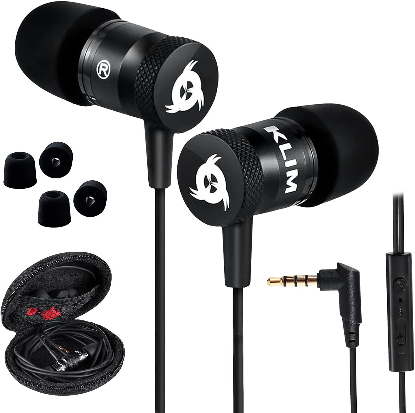 KLIM, KLIM Fusion - in Ear Headphones with Mic + Excellent Audio Quality + Long-Lasting Ear Buds + 5 Years Warranty + Wired Headphones with Memory Foam Tips + 3.5 mm Jack + New 2022 Version Black