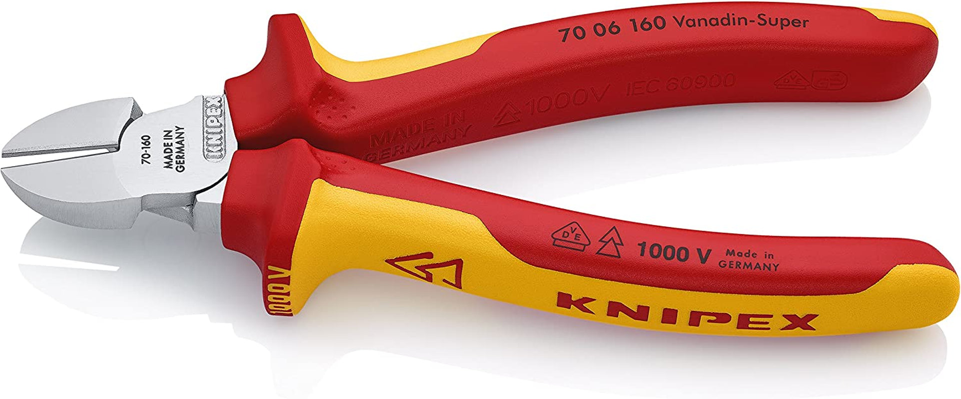 KNIPEX, KNIPEX 70 06 160 Diagonal Cutter Chrome Plated Insulated with Multi-Component Grips, Vde-Tested 160 Mm