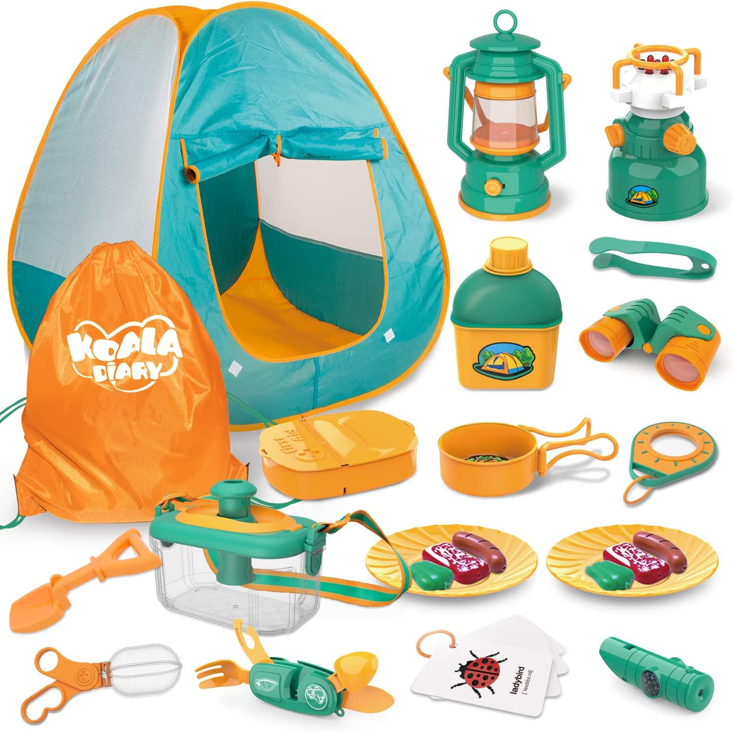 KOALA DIARY, KOALA DIARY Kids Play Tent, Camping Tent Set, Camping Gear Tool Pretend Play Set, Bug Catcher for Kids, with Outdoor Explorer Bug Catcher Kit Toy Gift