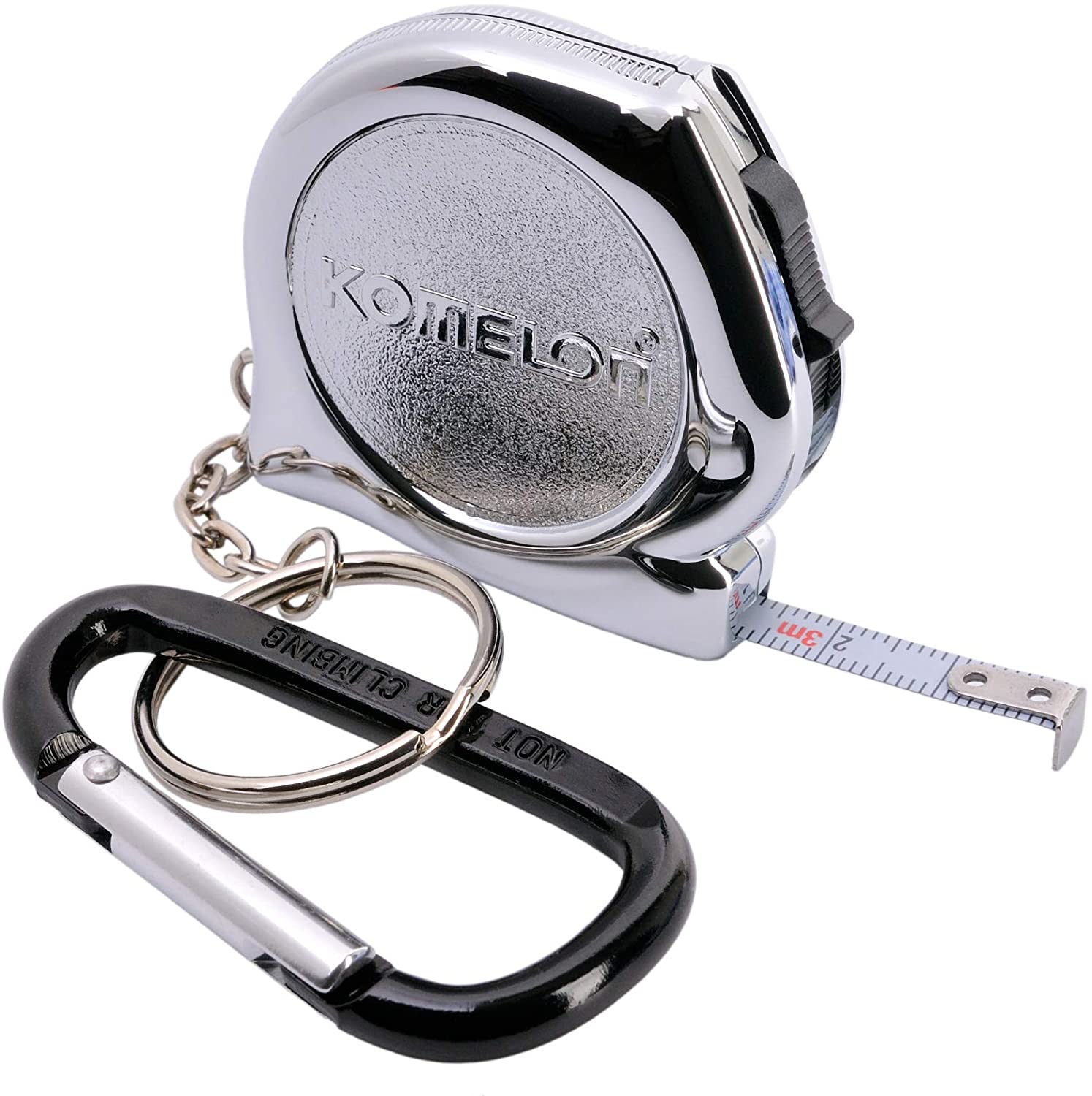 Komelon, KOMELON KMC-74K Pro Easy Chrome Case Tape Measure 3m x 6mm Metric Rulers Key Chain Key-Ring with Carabiner Clip Accessory