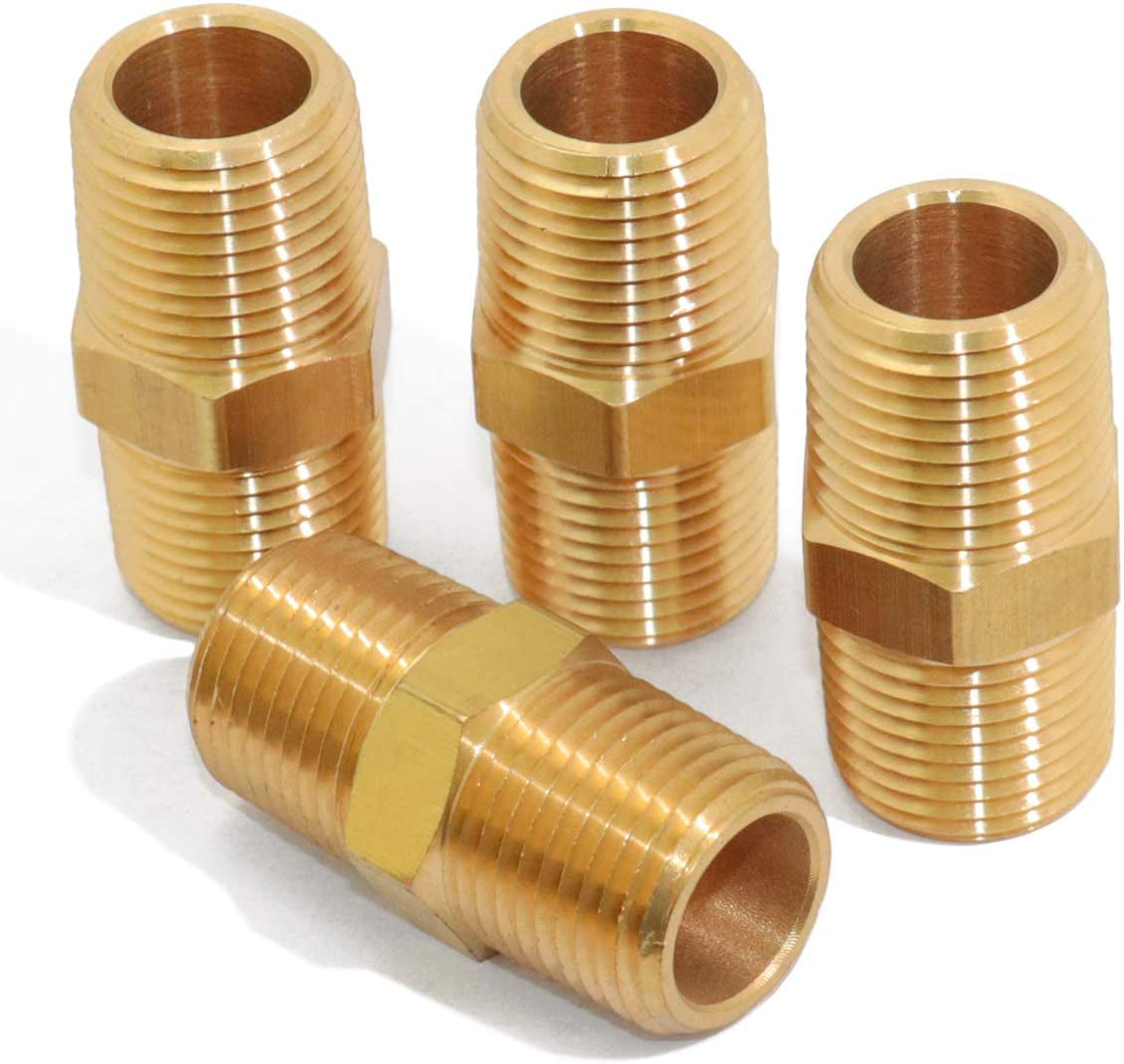 KOOTANS, KOOTANS 4Pcs 1/4" NPT Male to 1/4" NPT Male Pipe Adapter Brass Pipe Fitting, Hex Nipple Fast Coupler Fitting