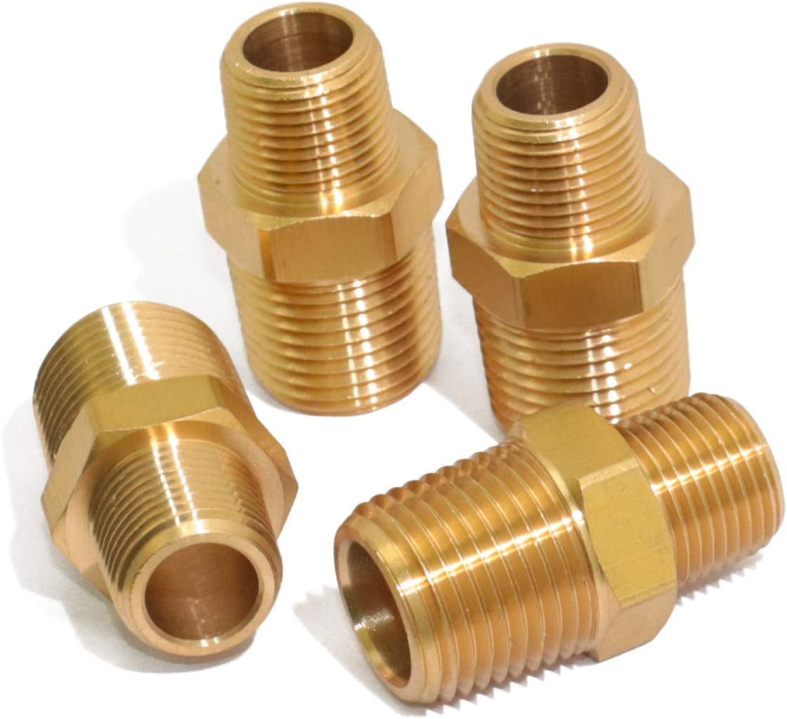 KOOTANS, KOOTANS NPT Standard 4Pcs 1/2" Male to 3/8" Male Pipe Adapter Brass Pipe Fitting, Hex Nipple Fast Coupler Fitting