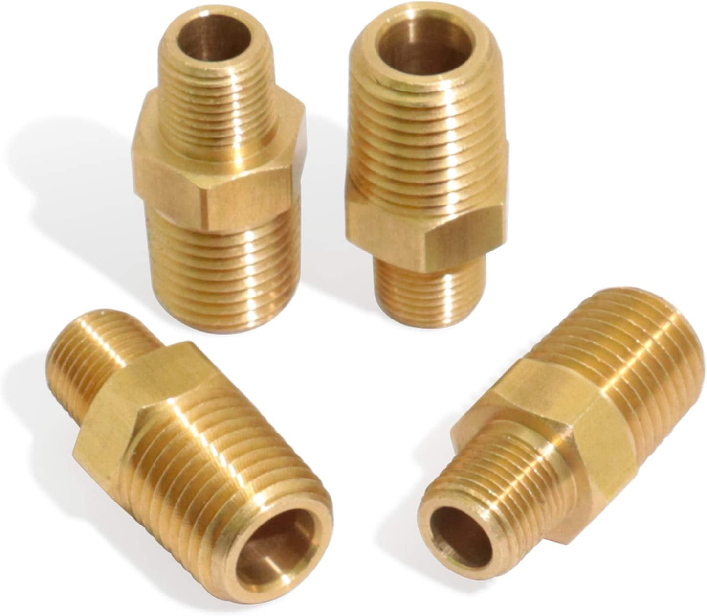 KOOTANS, KOOTANS NPT Standard 4Pcs 1/8" Male to 1/4" Male Pipe Adapter Brass Pipe Fitting, Hex Nipple Fast Coupler Fitting