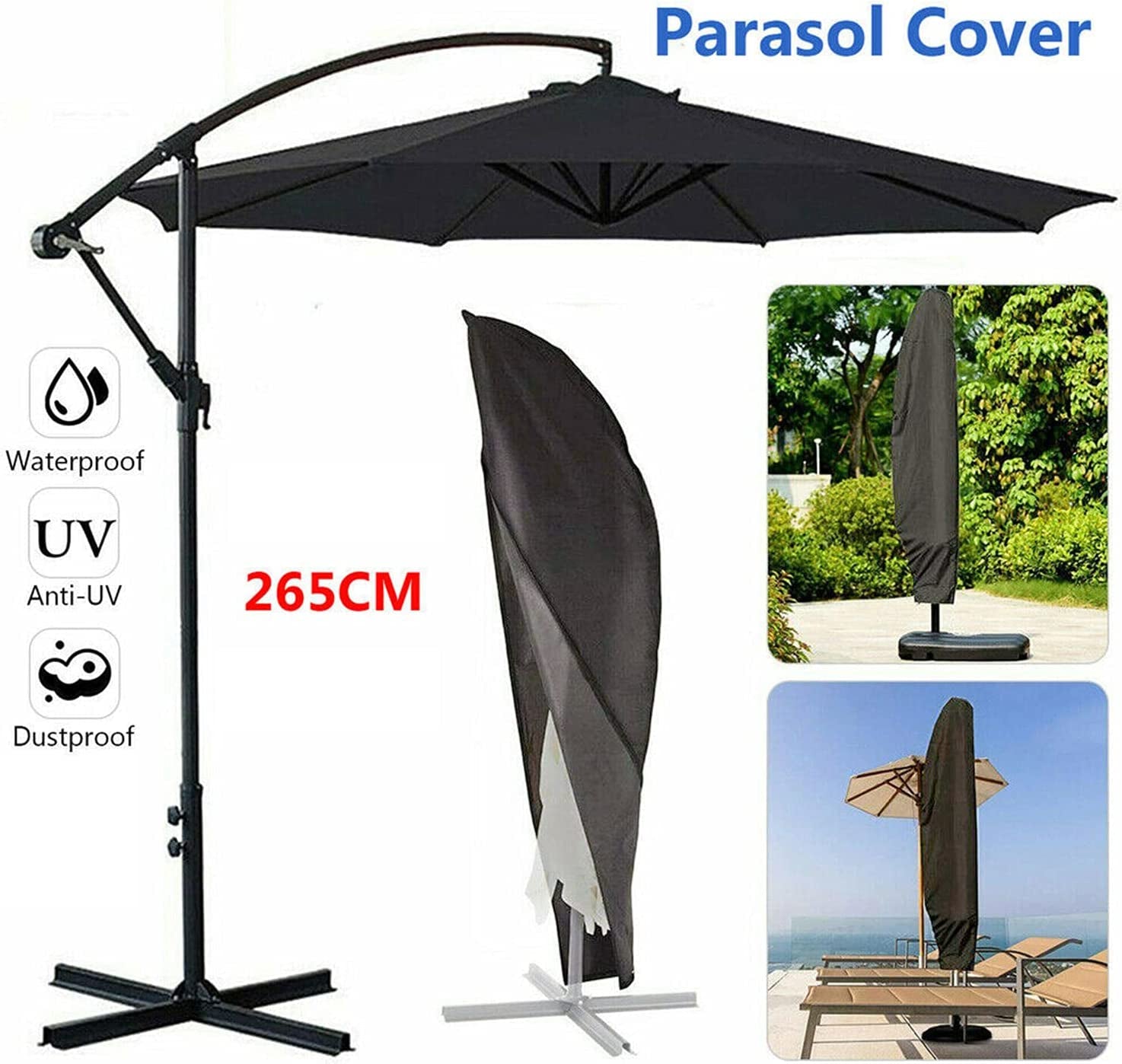 KOZYARD, KOZYARD Umbrella Cover Cantilever Heavy Duty Waterproof Parasol Cover Outdoor Patio Umbrella Cover 420D Fabric (265X40X70Cm)