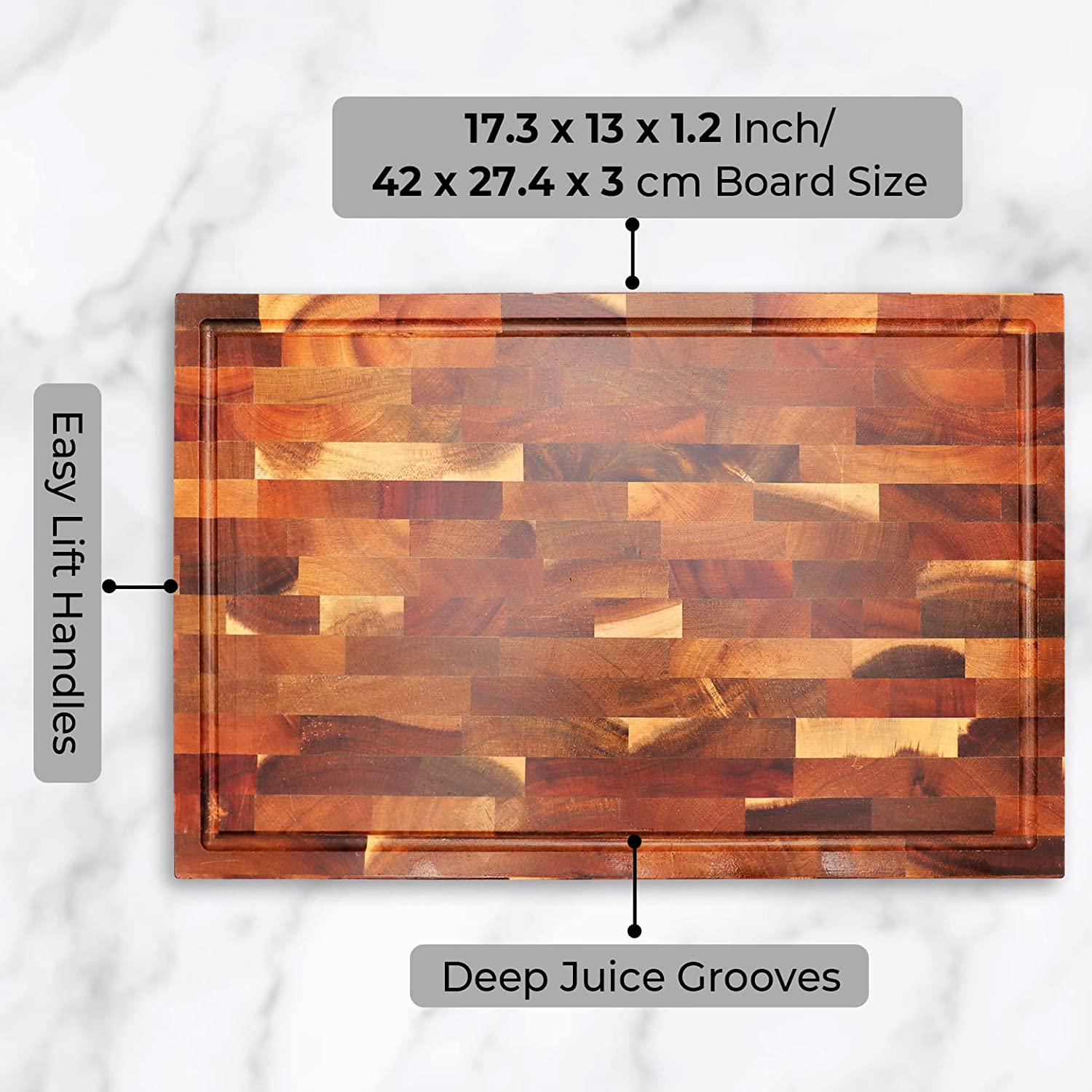 Kreativ by Design, KREATIV BY DESIGN Premium Large End Grain Acacia Wood Cutting Board with Juice Groove | Chopping Board | Charcuterie Board | Cheese Board