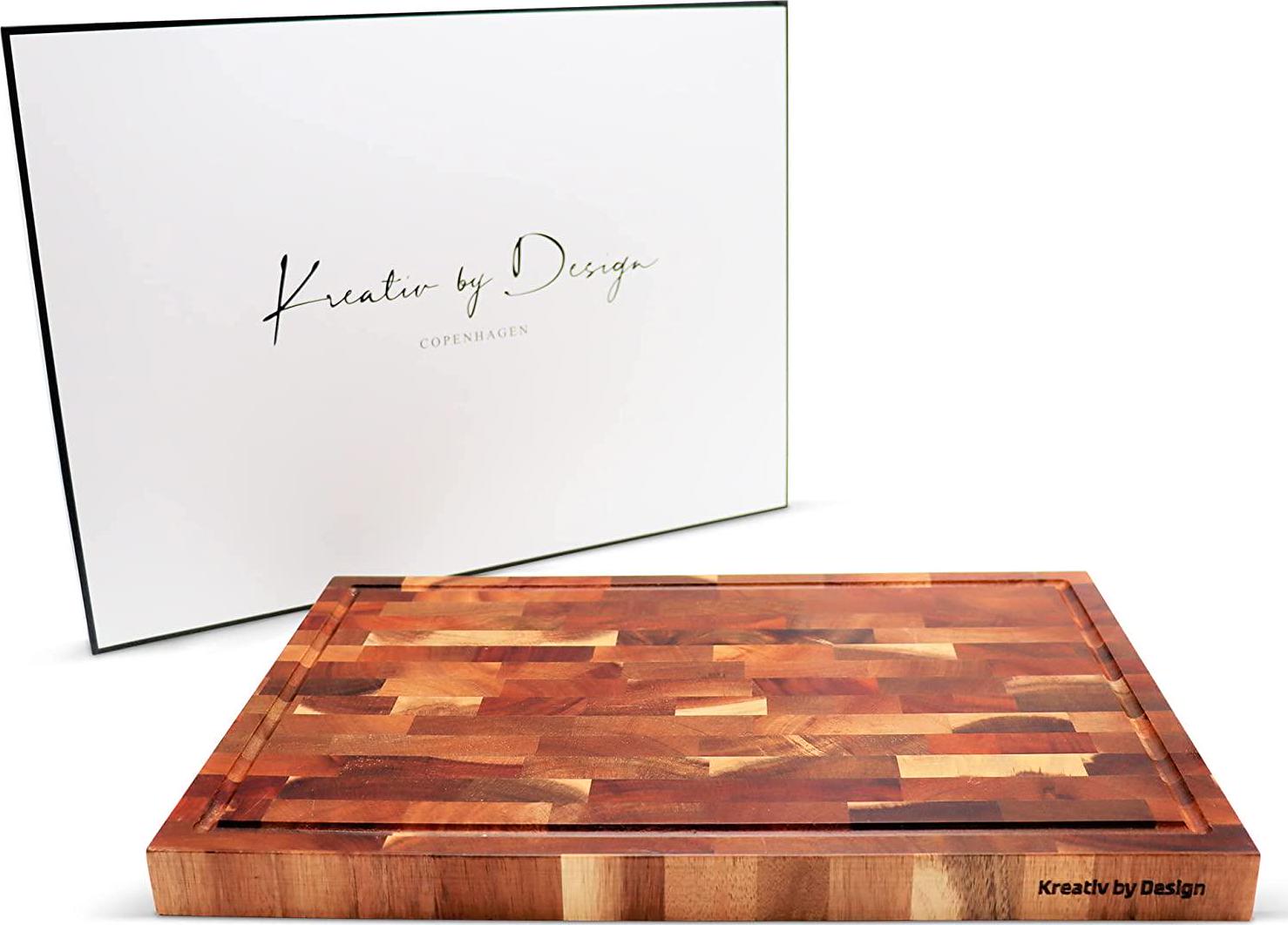 Kreativ by Design, KREATIV BY DESIGN Premium Large End Grain Acacia Wood Cutting Board with Juice Groove | Chopping Board | Charcuterie Board | Cheese Board