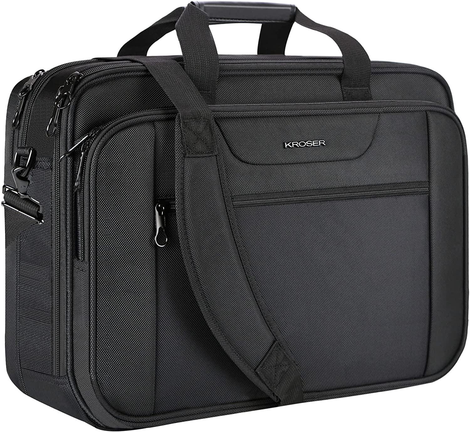 KROSER, KROSER 18.5 Laptop Bag XXL Laptop Briefcase Fits Up to 18 Inch Laptop Water-Repellent Gaming Computer Bag Shoulder Bag Expandable Capacity for Travel/Business/School/Men-Black