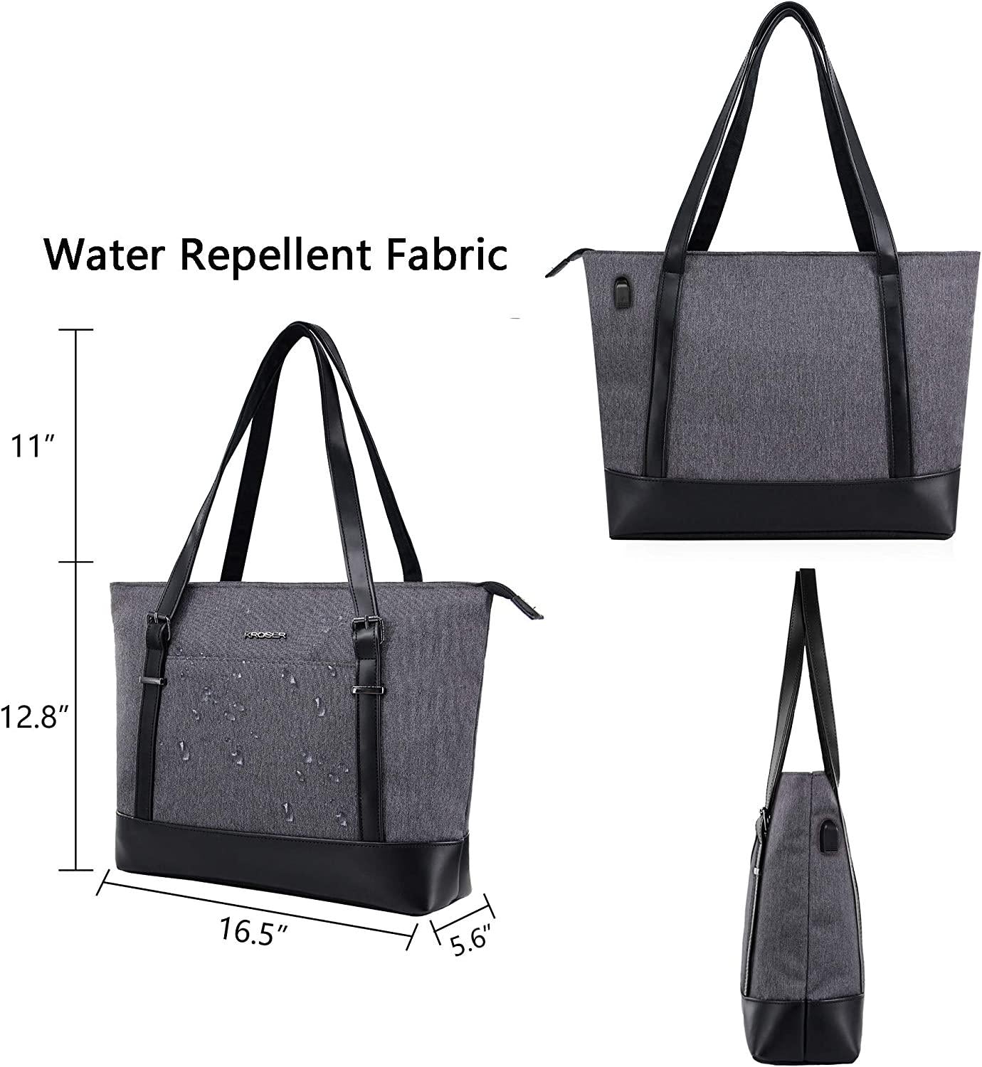 KROSER, KROSER Laptop Tote Bag 15.6 Inch Large Shoulder Bag Lightweight Water-Repellent Women Stylish Handbag for Work/Business/School/College/Travel-Grey