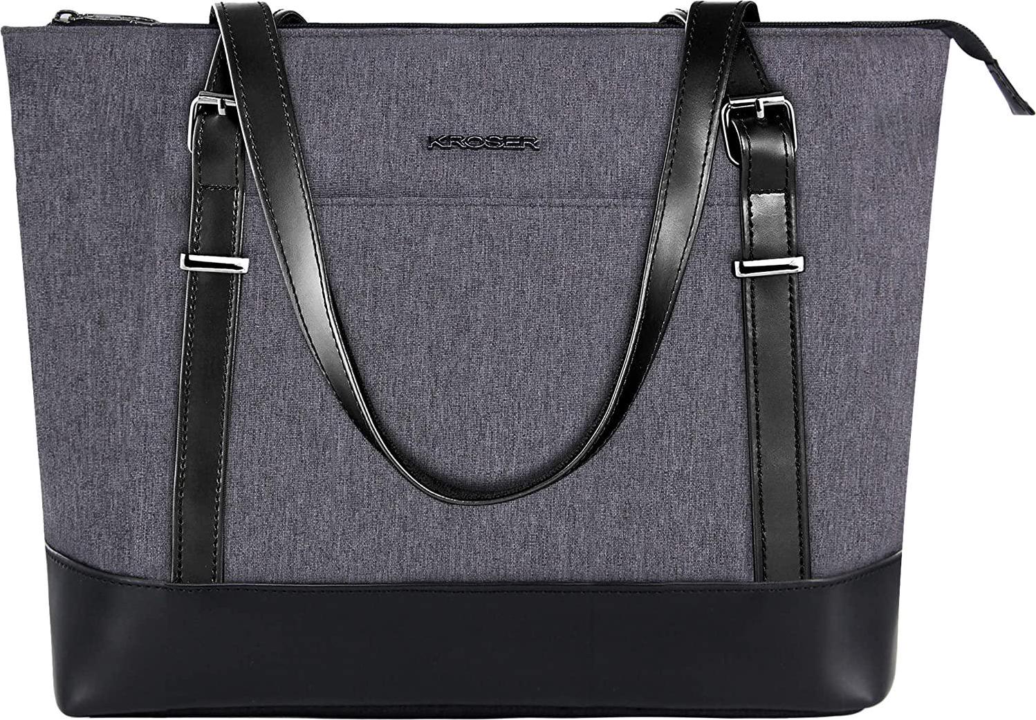 KROSER, KROSER Laptop Tote Bag 15.6 Inch Large Shoulder Bag Lightweight Water-Repellent Women Stylish Handbag for Work/Business/School/College/Travel-Grey