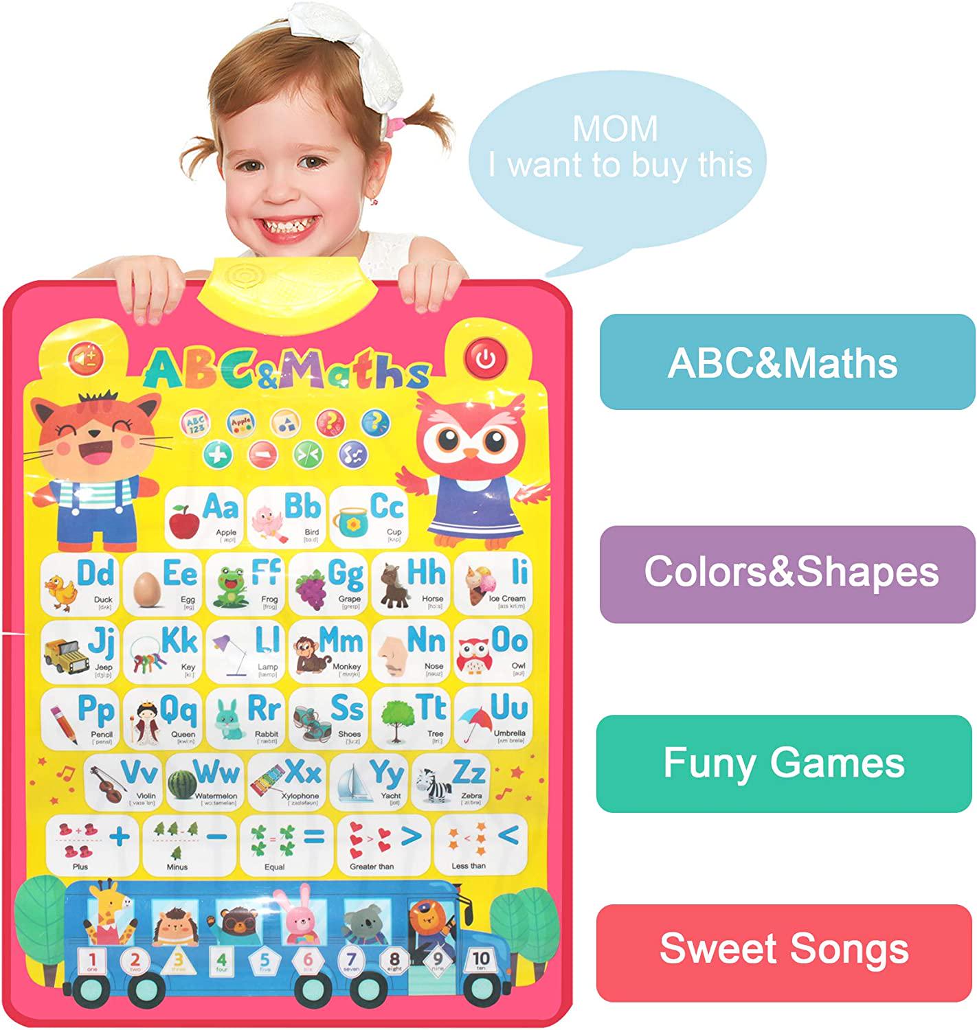KRXONVIY, KRXONVIY Alphabet Wall Chart ABC&Maths Music Talking Poster Educational Toys Learning Baby Enlightenment Early Education Toy for Boys and Girls