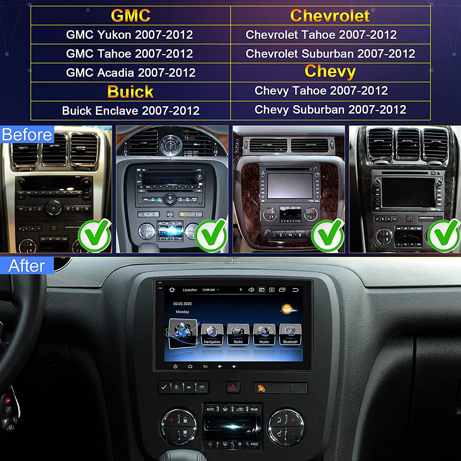 KSPIV, KSPIV Android Car Stereo Compatible with GMC Sierra Yukon Chevrolet Buick Chevy Silverado, Single Din Car Radio with WiFi Bluetooth Support Apple Carplay Andriod Auto (8-Core 4GB RAM 32GB ROM)
