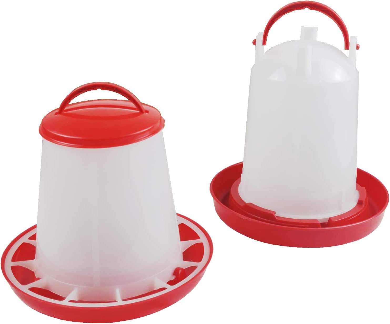 KUANMIN, KUANMIN Chick Feeder & Water Kit, 2 Sets of 3.3Lb Chick Feeders & 1L Chick Waterers, Plastic Poultry Feeder (Red and White), Set of 2