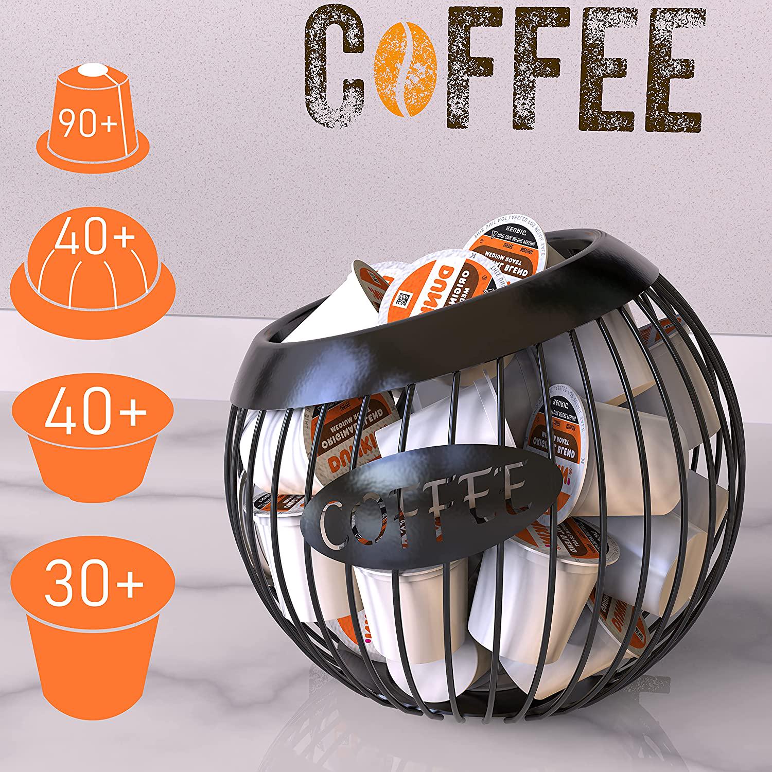 KUSOVILI, KUSOVILI Coffee Pod Holder, Large Capacity K Cup and Espresso Coffee Pod Organizer for Counter Coffee Bar, Metal Coffee Capsule Storage Basket