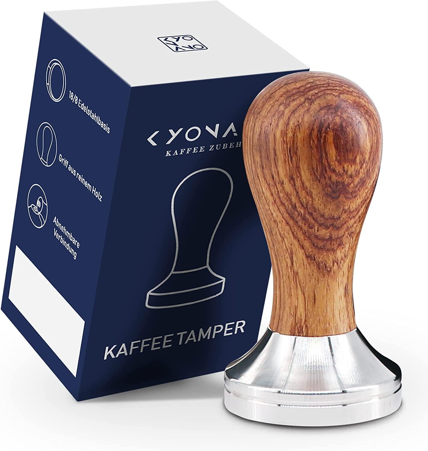 KYONANO, KYONANO 53mm Coffee Tamper - Espresso Coffee Tamper - Coffee Tamper with Stainless Steel Base and Scented Rosewood Handle - Modern Professional Barista and Beginner Coffee Shop Supplies