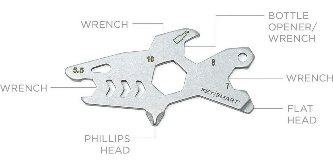 KeySmart, KeySmart AllTul Shark - 4-in-1 Everyday Carry Multi-Purpose Keychain Multitool with Bottle Opener, Wrench, Philips Head, and Flat Head