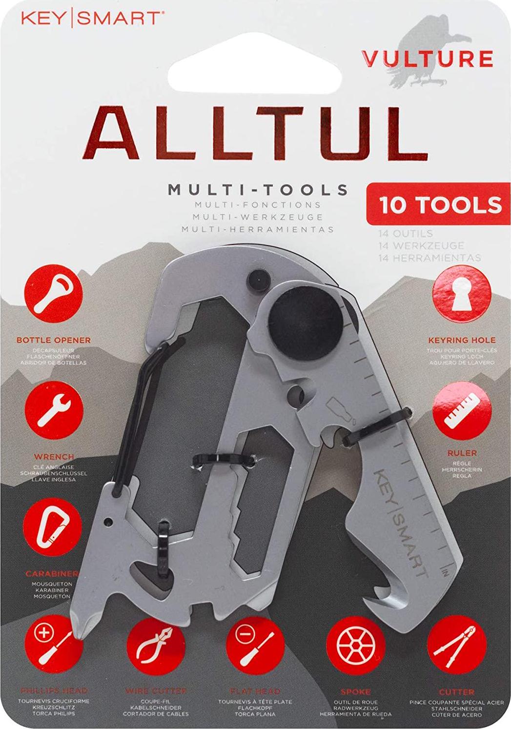 KeySmart, KeySmart AllTul Vulture - 10-in-1 Multi-Tool with Bottle Opener, Wrench, Carabiner, Philips Head, Wire Cutter, Flat Head, Spoke, Cutter, Ruler and Keyring Hole