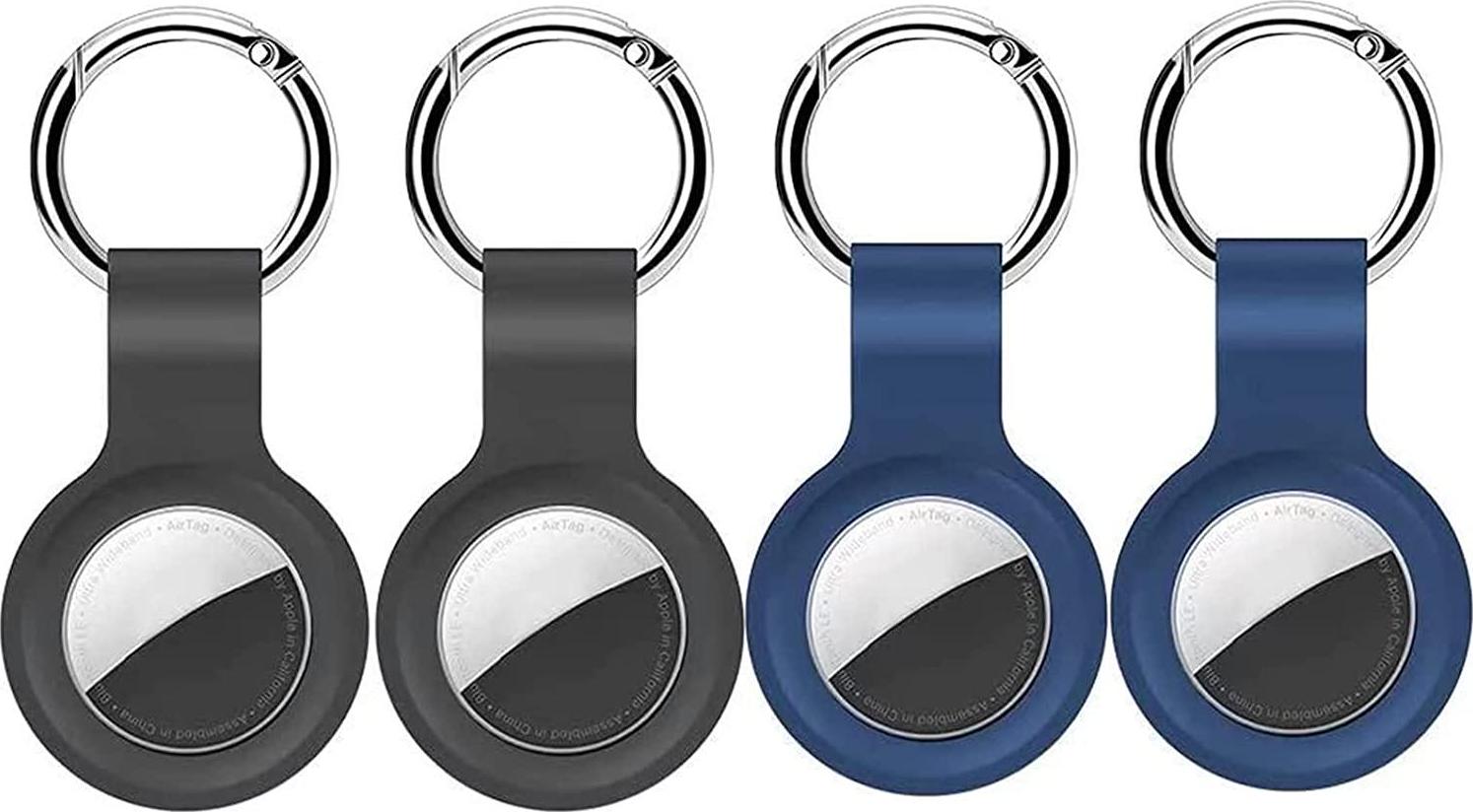 GENREEN, Keyring for AirTag Case- 4 Pack Silicone Protective Case for Apple AirTags Key Ring, Anti-Scratch for AirTag Holder Keychain Key Finder Accessories for Wallet Air Tag Case,Grey/Blue
