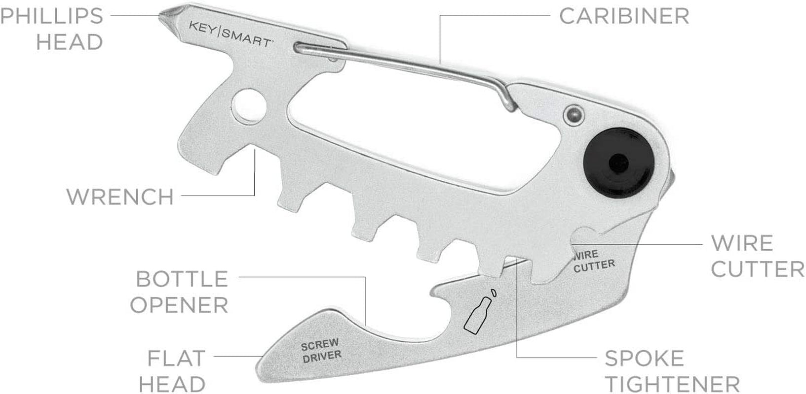 KeySmart, Keysmart Alltul Raptor - 6-In-1 Multi-Purpose Keychain Multitool with Bottle Opener, Wrench, Philips Head, Flat Head, Carabiner, and Steel Cutter