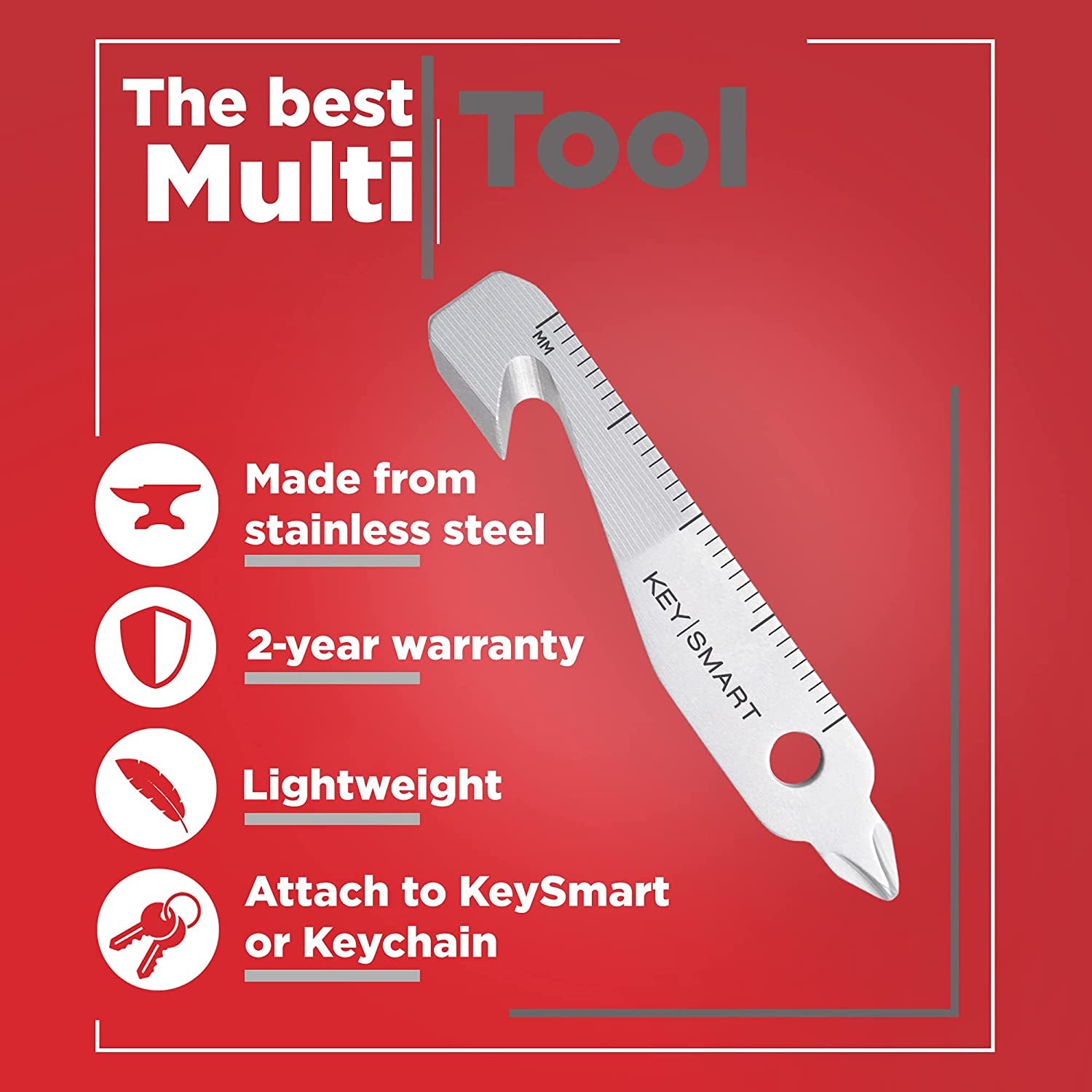 KeySmart, Keysmart Multitool - 4-In-1 Multi-Purpose Keychain Tool with Box Cutter, Pry Bar, Phillips and Flat Head Screwdriver