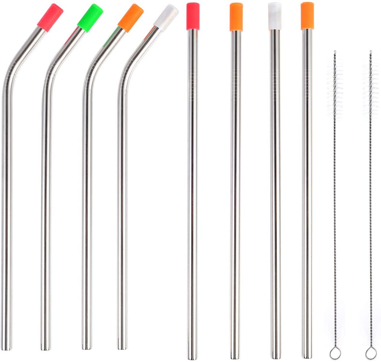 Kichwit, Kichwit Extra Long Stainless Steel Straws Set of 8, Reusable Wide Straws for Smoothies, 10.5 Long, 5/16 Wide, Metal Drinking Straws for 30 oz Tumblers, 2 Free Cleaning Brushes Included