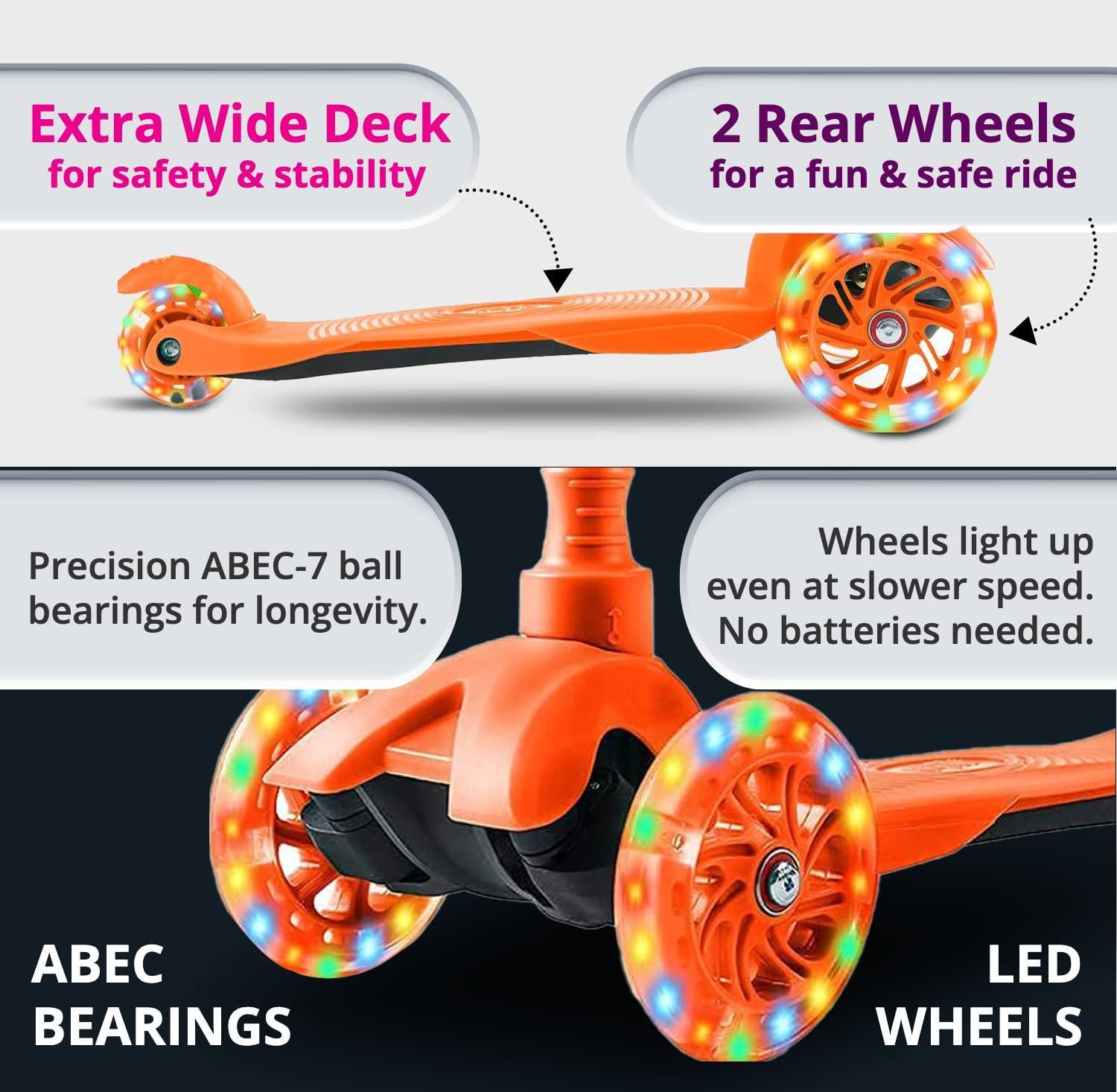 KicksyWheels, KicksyWheels Scooters for Kids - 3 Wheel Toddler Scooter for Boys and Girls - Toddlers and Kids Toys for 1 Year Old and Up - Three Heights and Light Up Wheels