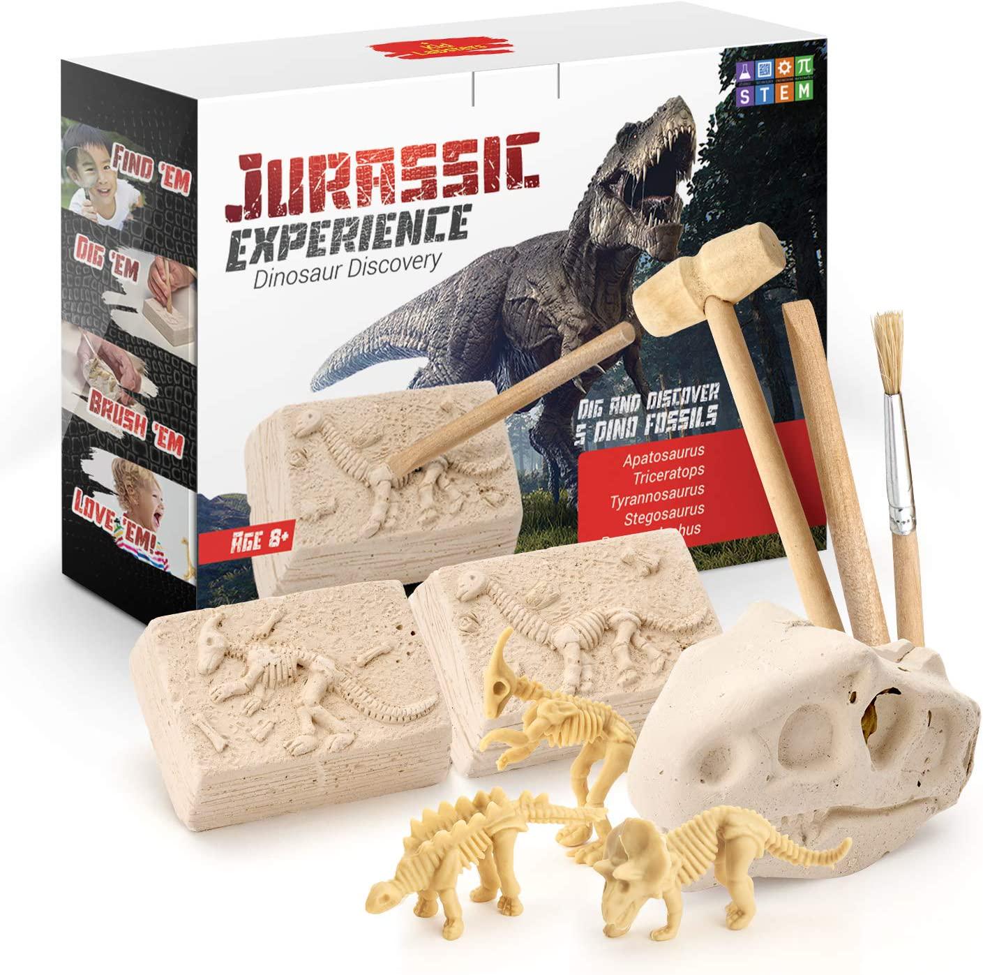 Kid Labsters, Kid Labsters Jurassic Experience Dinosaur Discovery - Dinosaur Fossil Digging Game Kit w/ Triceratops and Tyrannosaurus Rex Skeleton Toys and Tools - Kids Dino Sandbox Activity Set