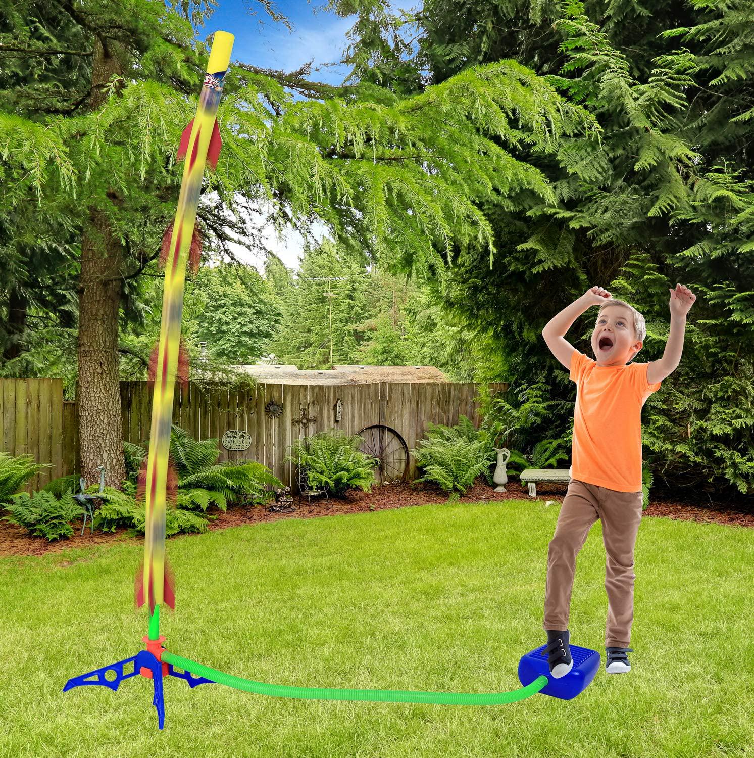 Kiddie Play, Kiddie Play Rocket Launcher for Kids to Stomp on with 6 Rockets Outdoor Toys Gift for Boys and Girls Ages 6 Years and Up