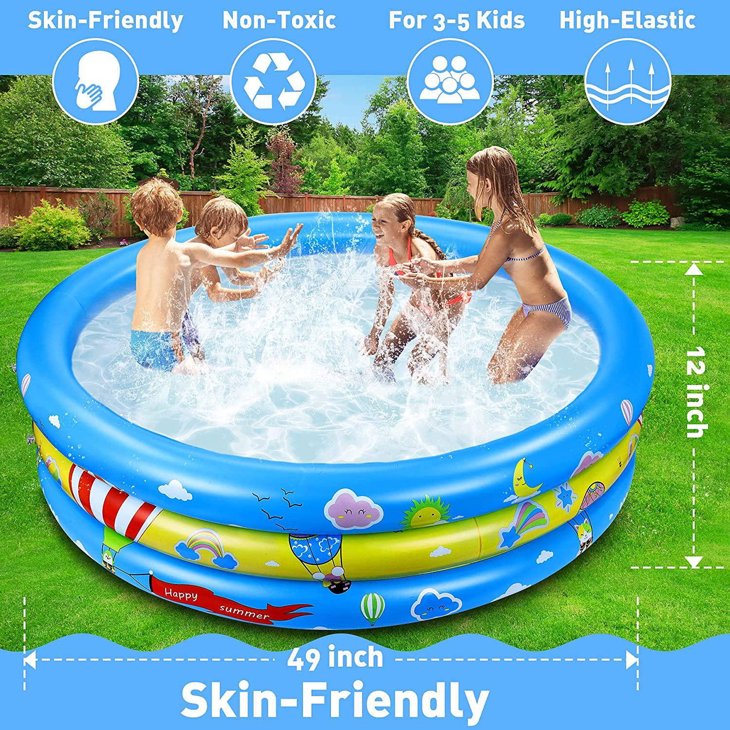 ROYI, Kiddie Pool, 49'' Kids Swimming Pool with 2 Inflatable Toys Baby Summer Round Paddling Pool Garden Backyard Party Outdoor Water Pool Toys for Age 3+