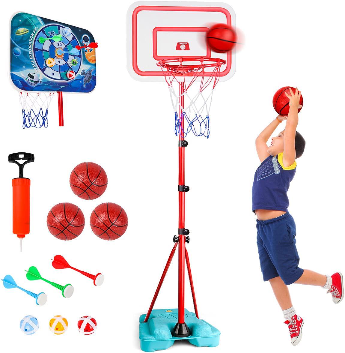 Meland, Kids Basketball Hoop and Stand - Portable Basketball Stand Set with 3 Balls 34.7-74.8 inch Adjustable Outdoor and Indoor Ball Games for Kids Toddlers Boys