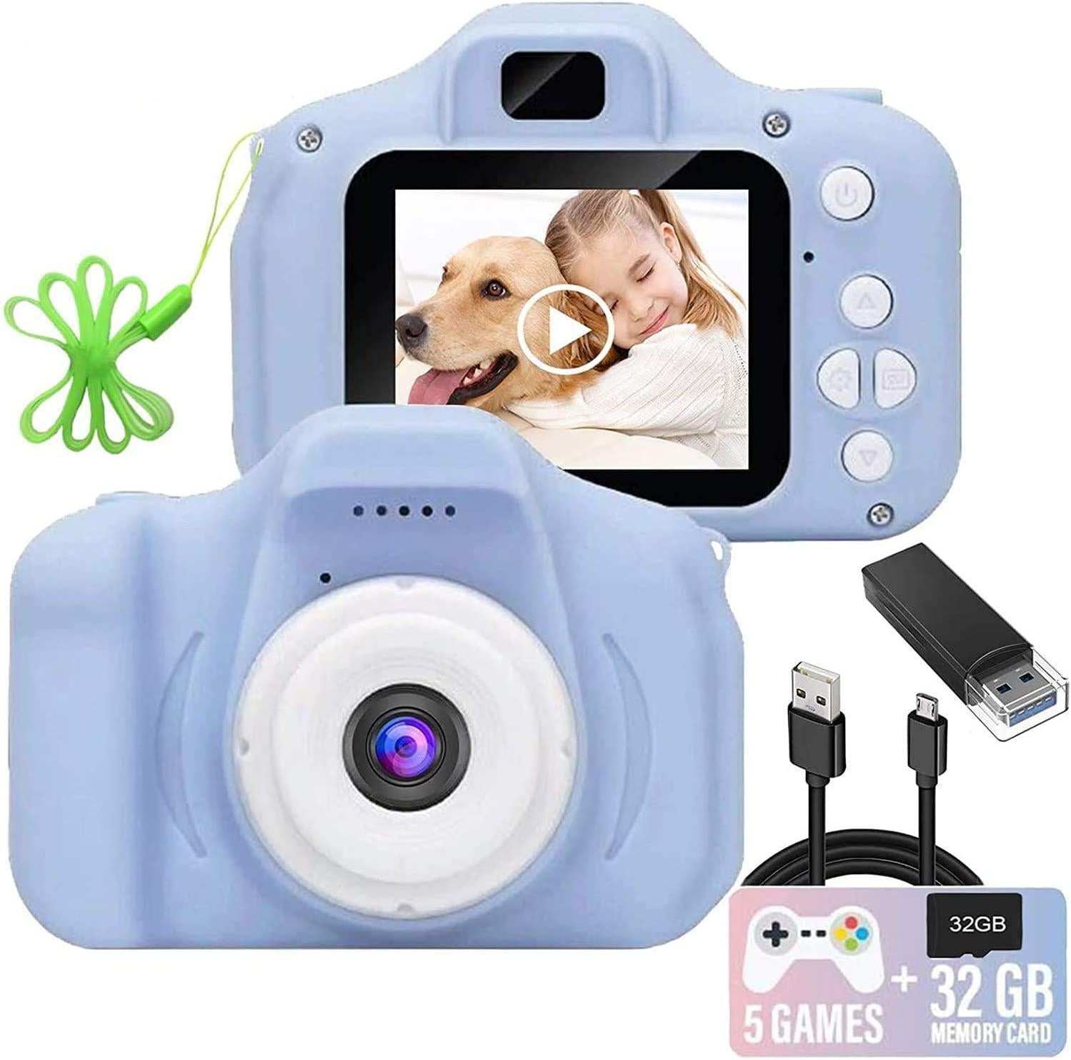 Suibety, Kids Camera, 8.0 MP FHD Digital Video Recorder Shockproof Action Cameras with 2 Inch IPS Screen and 32GB SD Card for Girls Boys Gifts Blue