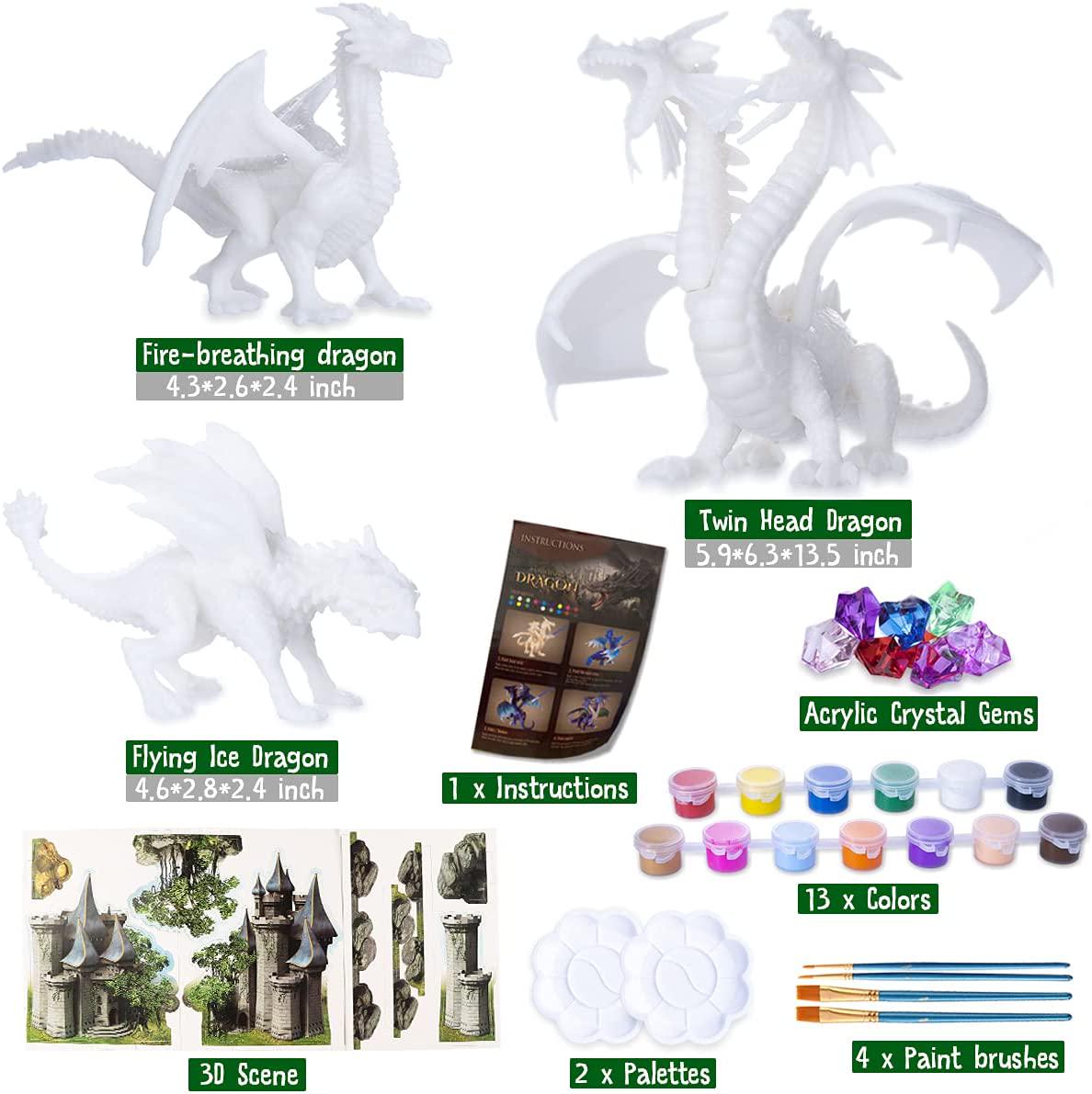 ARTLYMERS, Kids Crafts, DIY 3D Dragon Painting Toys with 13 Color Educational Toy Painting Set Paint Your Own Gift Art and Craft Kit for Kids Boys Girls 3 4 5 6 7 8 9 Year Old