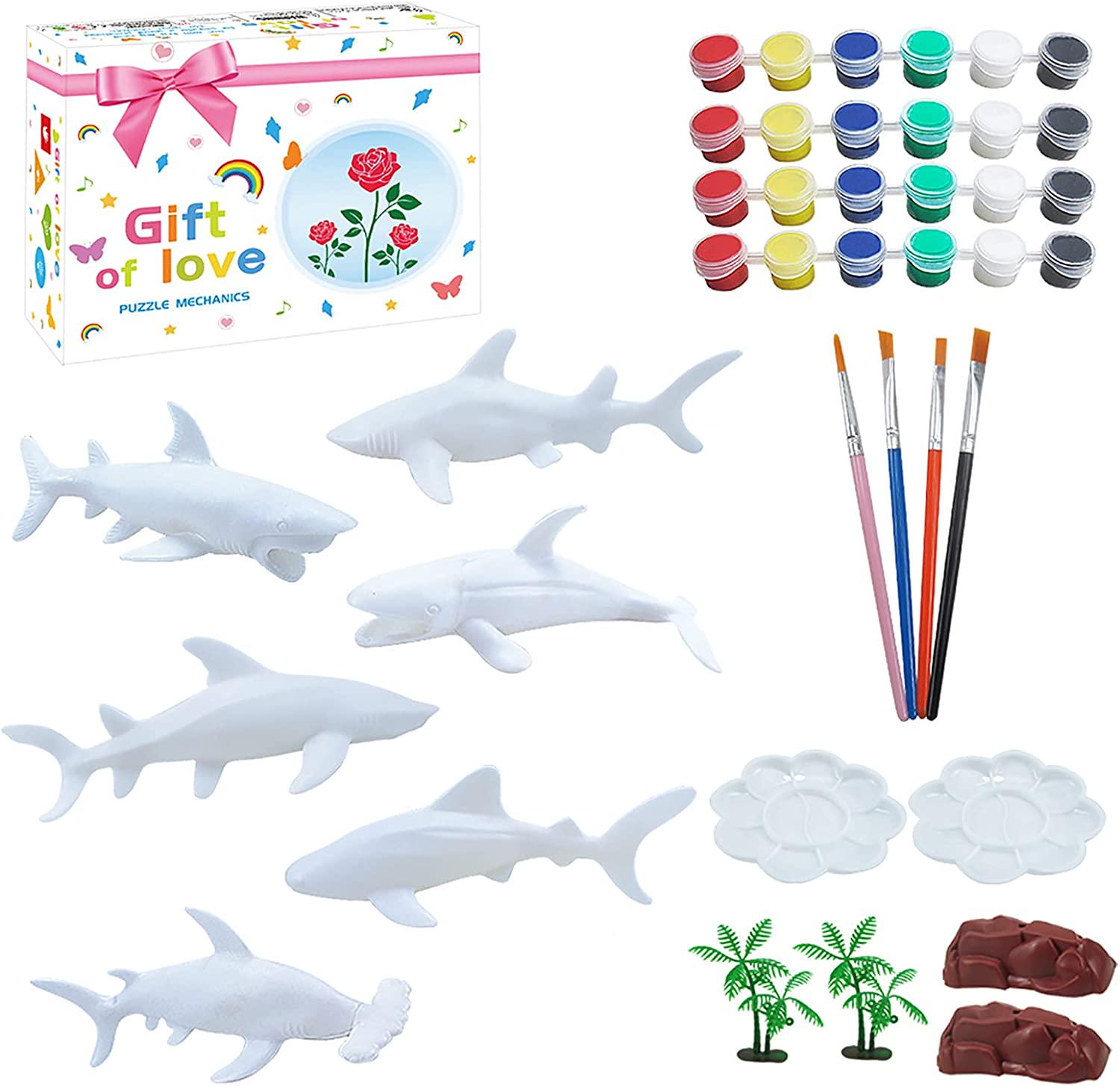 MpfsToc, Kids Crafts and Arts Set Painting Kit, 40Pcs Ocean Sea Animal Shark Toys Art Craft Supplies Party Favors for Boys Girls Age 4 5 6 7 8 Years Old DIY Gift Easter Paint Your Own Creatures (Color 42PCS)