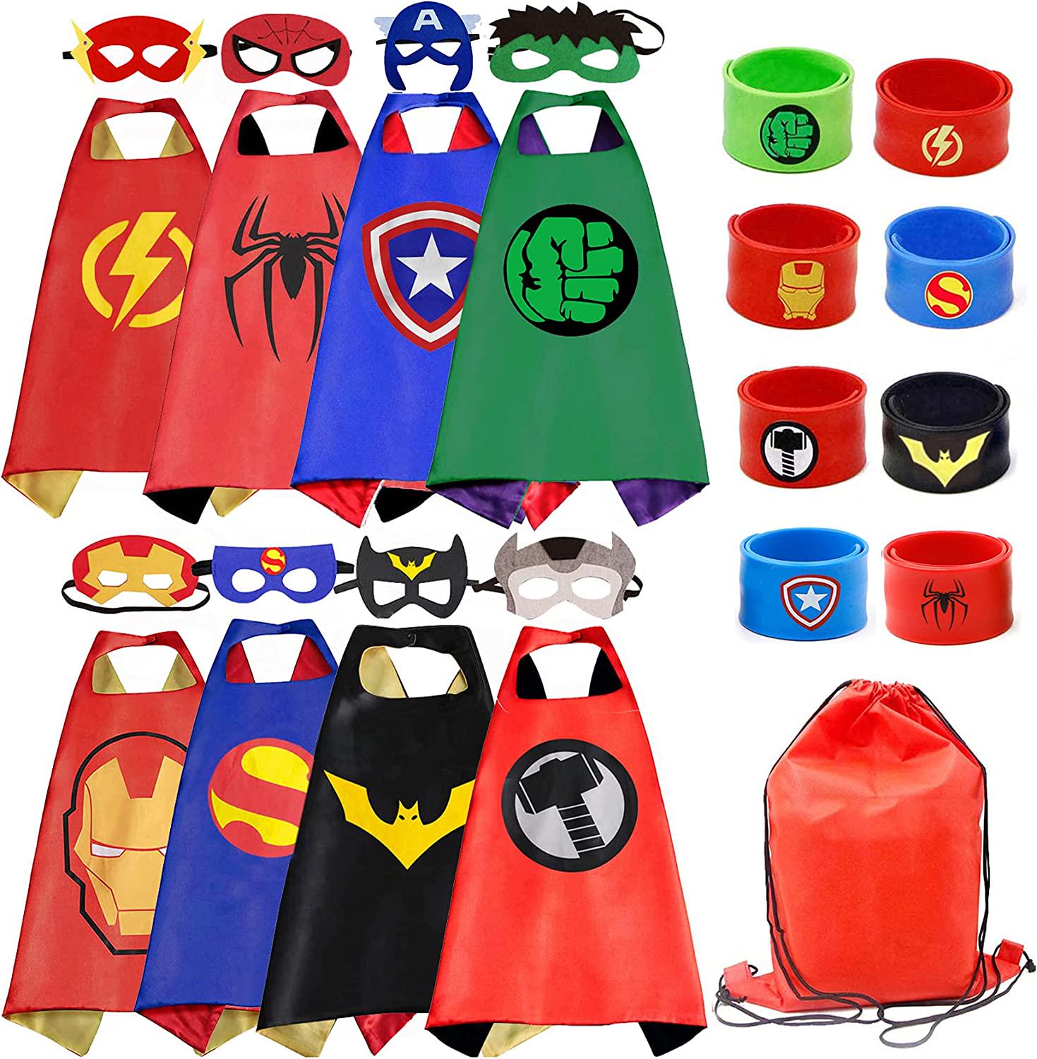 RioRand, Kids Dress Up Superhero Capes Set and Slap Bracelets for Boys Costumes Birthday Party Gifts