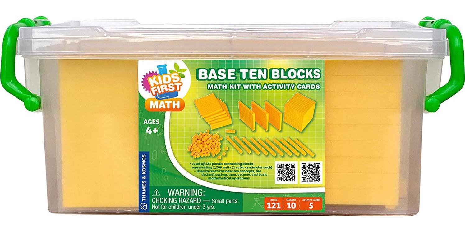 THAMES & KOSMOS, Kids First: Base Ten Blocks | 121 Piece Math Kit w/ Activity Cards | Understand Base Ten Concepts, Decimal System, Area, Volume and More | Visual Hands-on Math for At-Home or Classroom Learning, Ages 4+