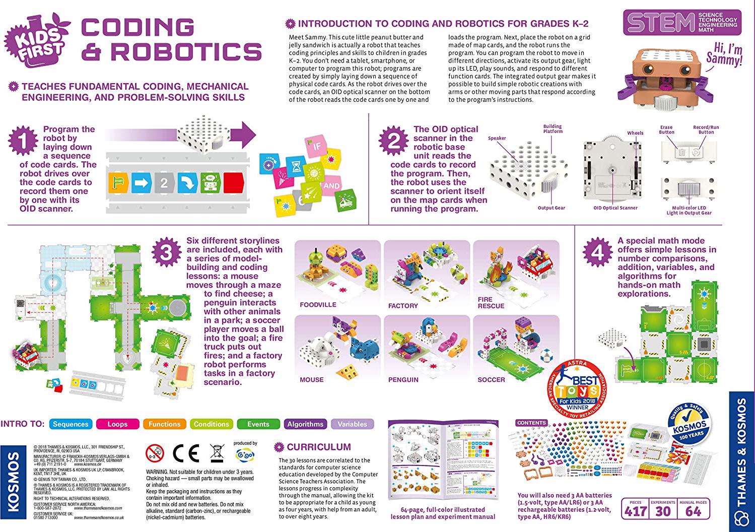 THAMES & KOSMOS, Kids First Coding and Robotics | No App Needed | Grades K-2 | Intro to Sequences, Loops, Functions, Conditions, Events, Algorithms, Variables | Parents Choice Gold Award Winner | by Thames and Kosmos