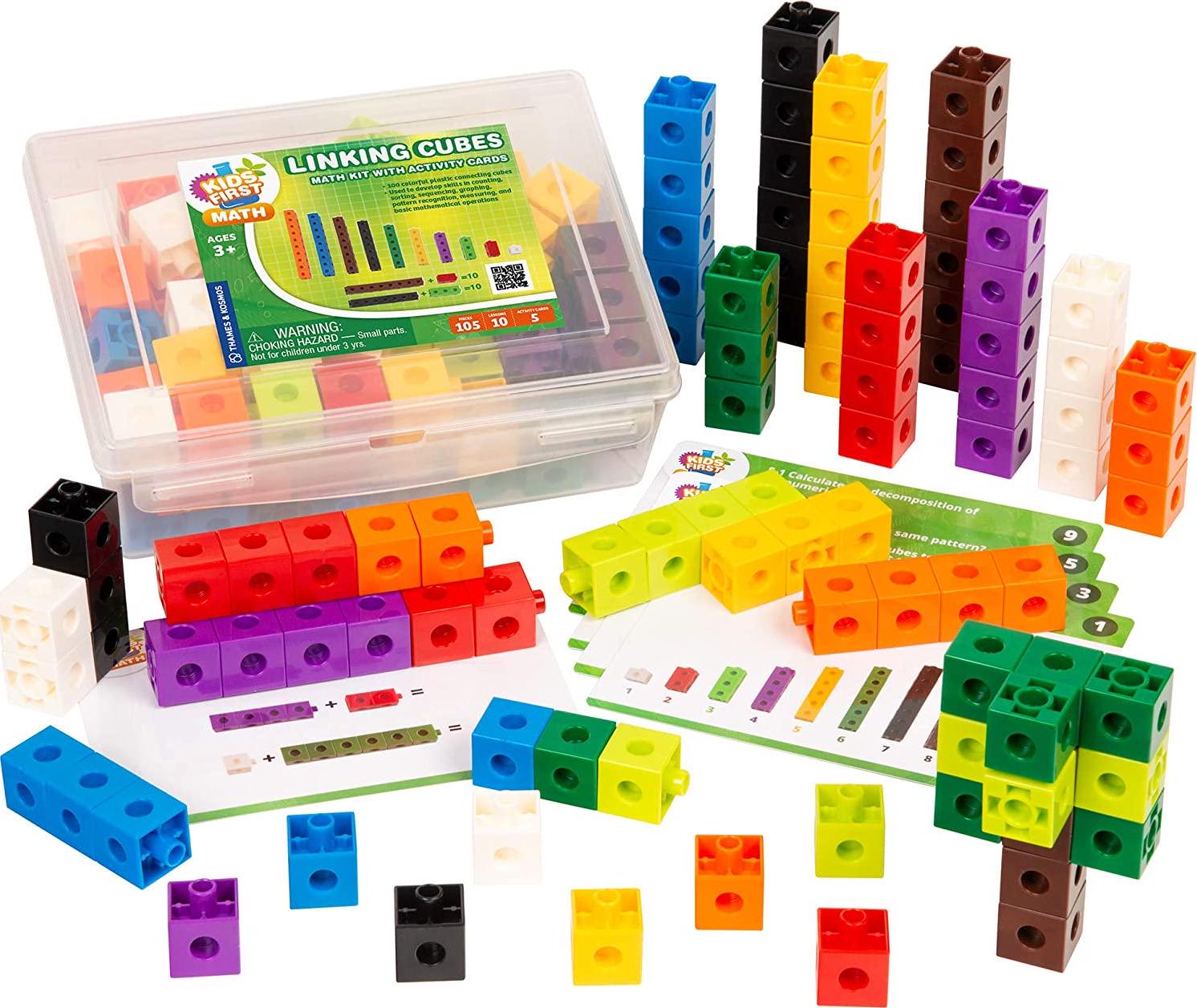 THAMES & KOSMOS, Kids First Math: 100 Linking Cubes Math Kit w/ Activity Cards | Develop Skills in Counting, Sorting, Sequencing, Graphing, Measuring | Visual Hands-on Math for at-Home or Classroom Learning Ages 3+