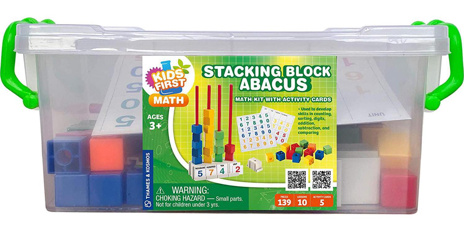 THAMES & KOSMOS, Kids First Math: Stacking Block Abacus Math Kit w/ Activity Cards | Develop Skills in Counting, Sorting, Subtraction, Addition and More | Visual Hands-on Math for at-Home or Classroom Learning, Ages 3+
