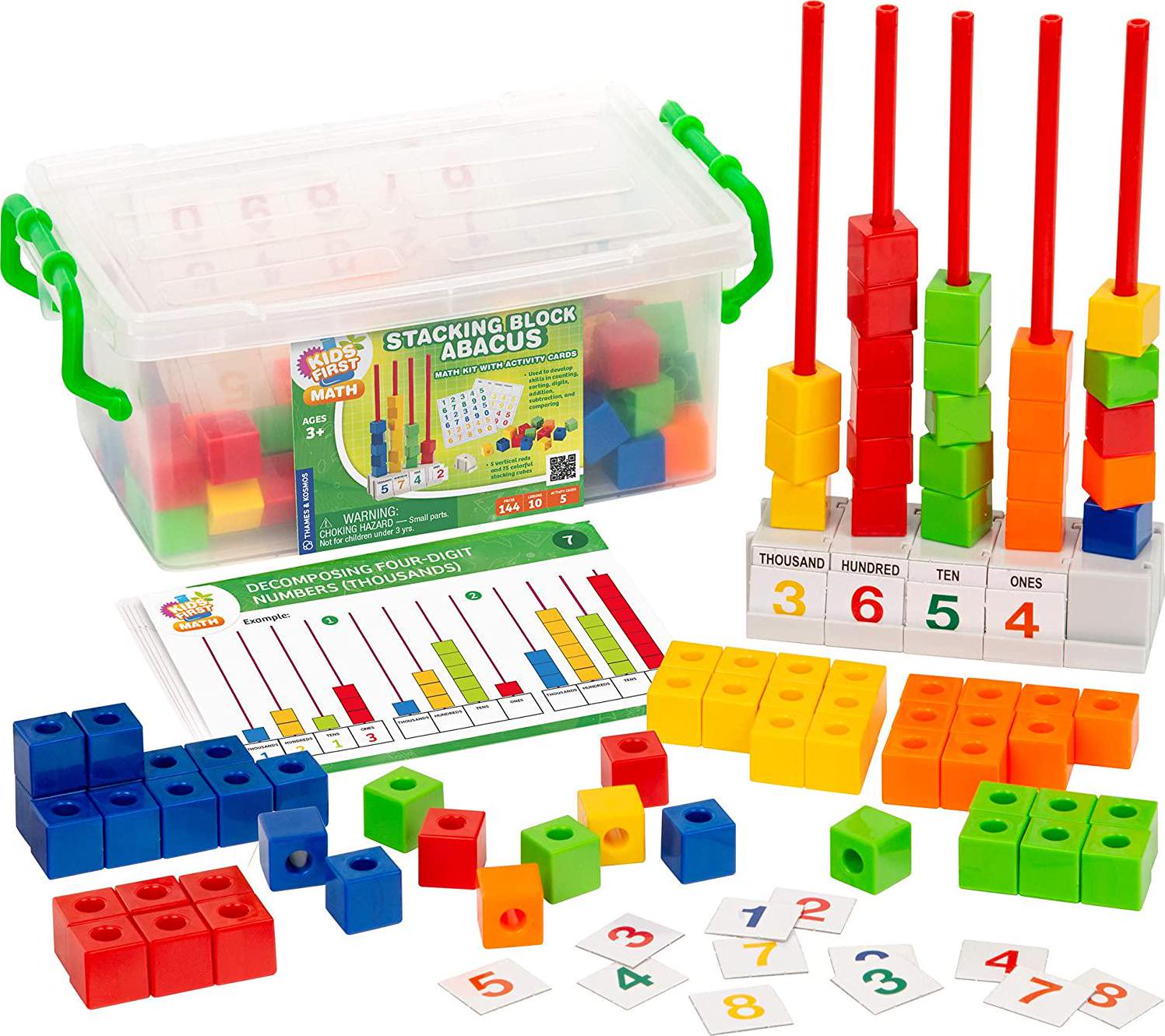 THAMES & KOSMOS, Kids First Math: Stacking Block Abacus Math Kit w/ Activity Cards | Develop Skills in Counting, Sorting, Subtraction, Addition and More | Visual Hands-on Math for at-Home or Classroom Learning, Ages 3+
