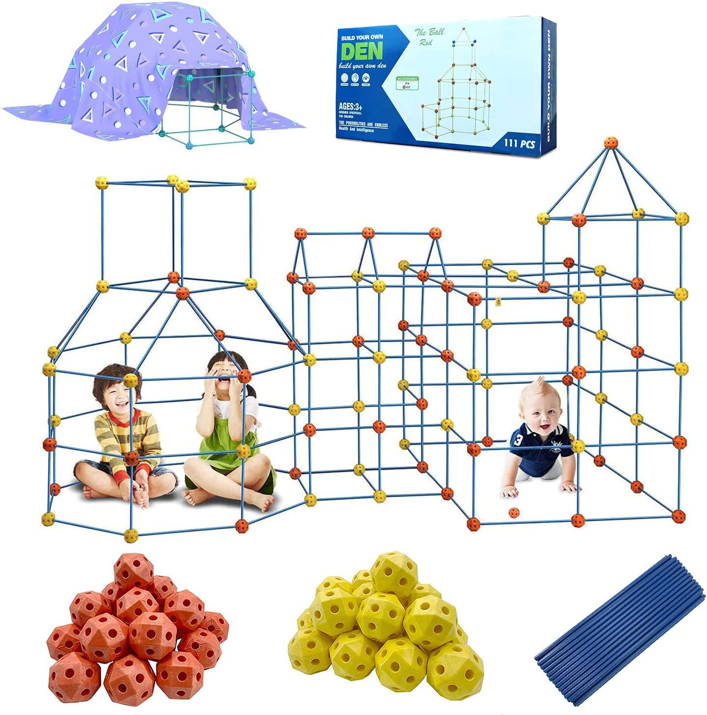BOAODOO, Kids Fort Building Kit 111 Pieces Construction STEM Toys for 5 6 7 8 9 10 11 12 Years Old Boys and Girls Ultimate Forts Builder Gift Build DIY Educational Learning Toy for Indoor and Outdoor (111PCS)