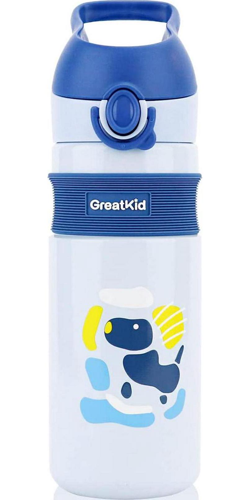 Owsdon, Kids Insulated Water Bottle with Straw Leak Proof One Click Open,Stainless Steel BPA Free Durable Thermos 500ml Hot Flasks School Outdoor Boys and Girls,Blue