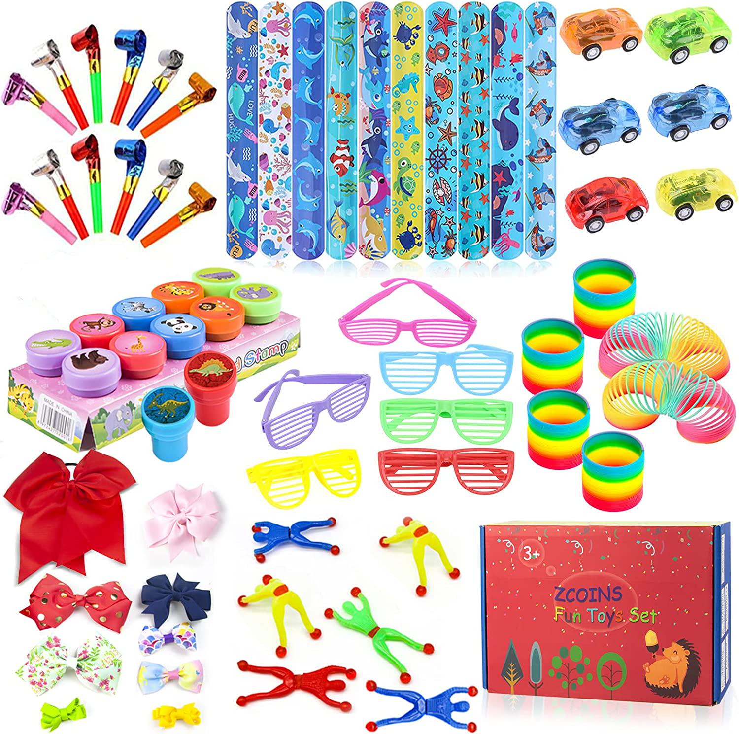 ZCOINS, Kids Party Bag Fillers,Slinky,Stampers,Pullback Cars,Shutter Shades,Climber Men,Blowout and More Party Favors for Girls Boys Party Pinata Birthday Return Gift