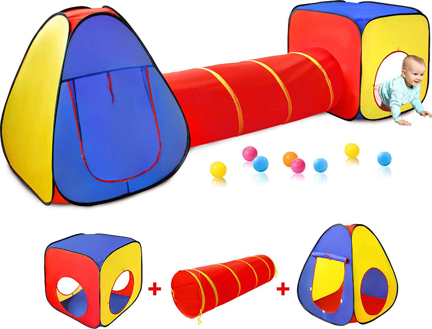 Moncoland, Kids Play Tent with Ball Pit+Crawl Tunnel+Castle Tent, Pop Up Toddlers Playhouse for Boys and Girls Gift, Collapsible Children Play Tent Toy Indoor and Outdoor Games (Colorful Fort)