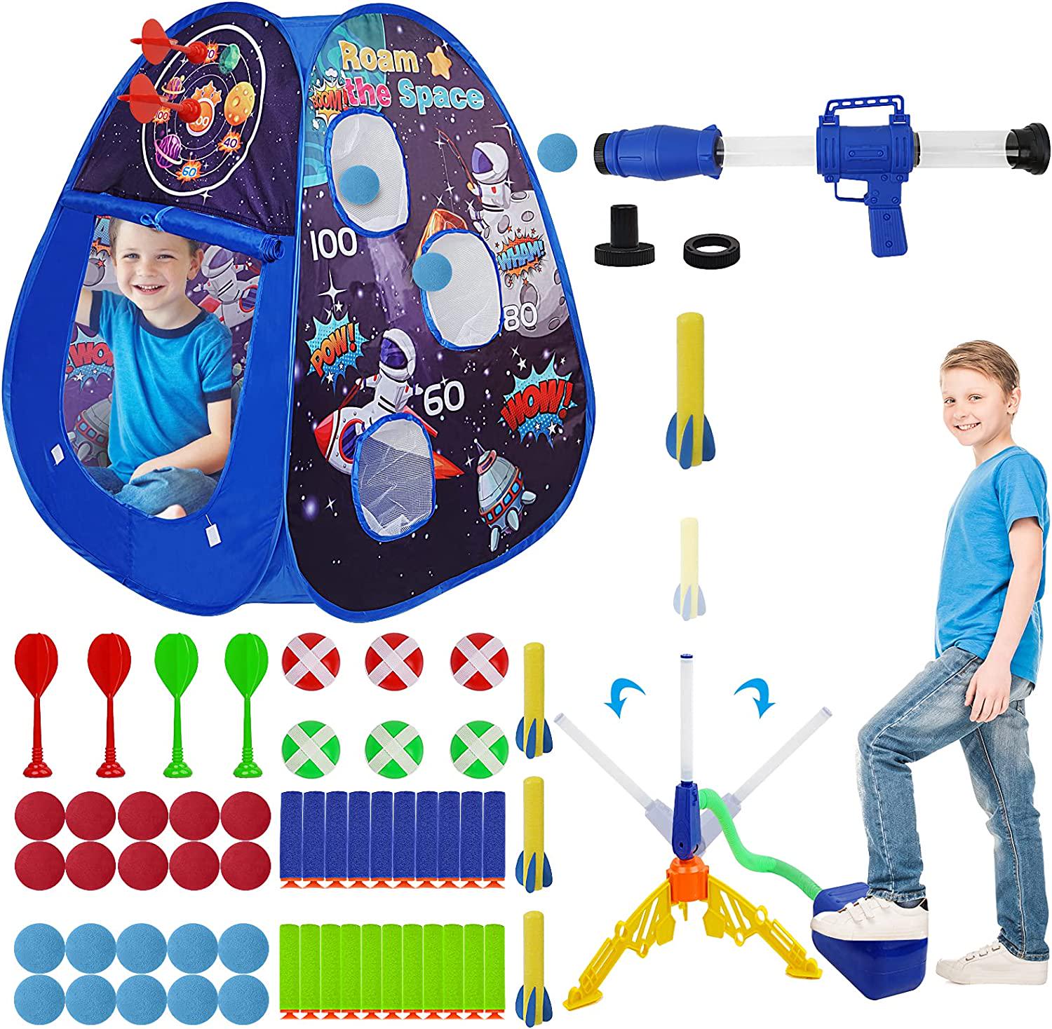 TANSAR, Kids Play Tent with Shooting Games and Rocket Launcher for Kids, Multi-Function Toy Set for 3 4 5 6 7 8+ Years Old Boys and Girls Indoor Outdoor Games for Kids (Space Blue)