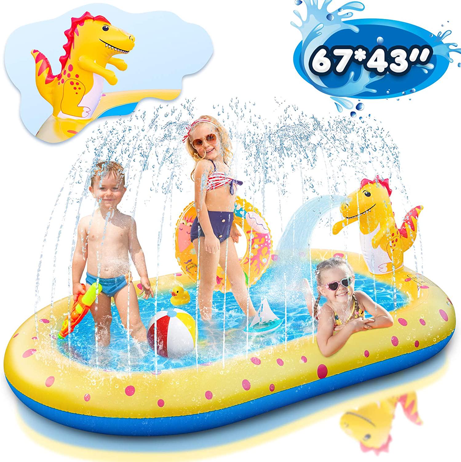 Ksasmile, Kids Pool Splash Pad, Inflatable Sprinkler Pool Splash Mat, Large Inflatable Pool Summer Outdoor Water Toys for Babies Toddlers Girls Boys (67x43 Inch)