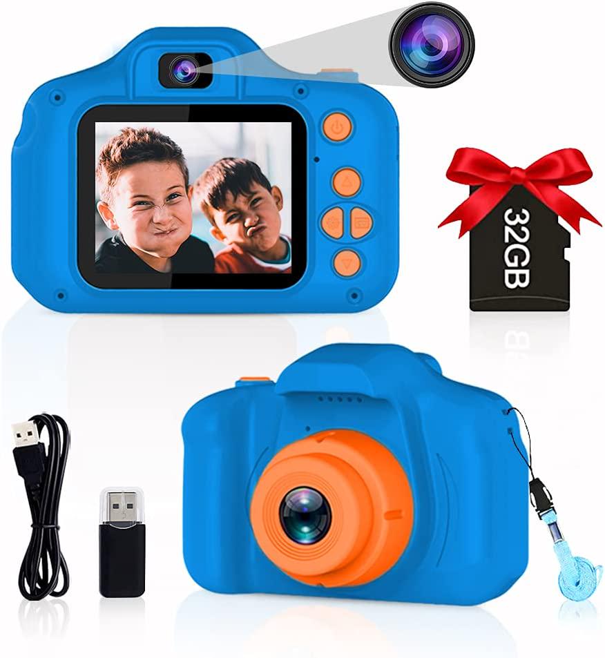 BAISIQI, Kids Selfie Camera for Boys Girls Age 3 4 5 6 7 Digital Cameras for Children 12MP Toys Camera with 32G SD Video Camera Camcorder Idea Gifts for Toddler Christmas Birthday Present Navy Blue