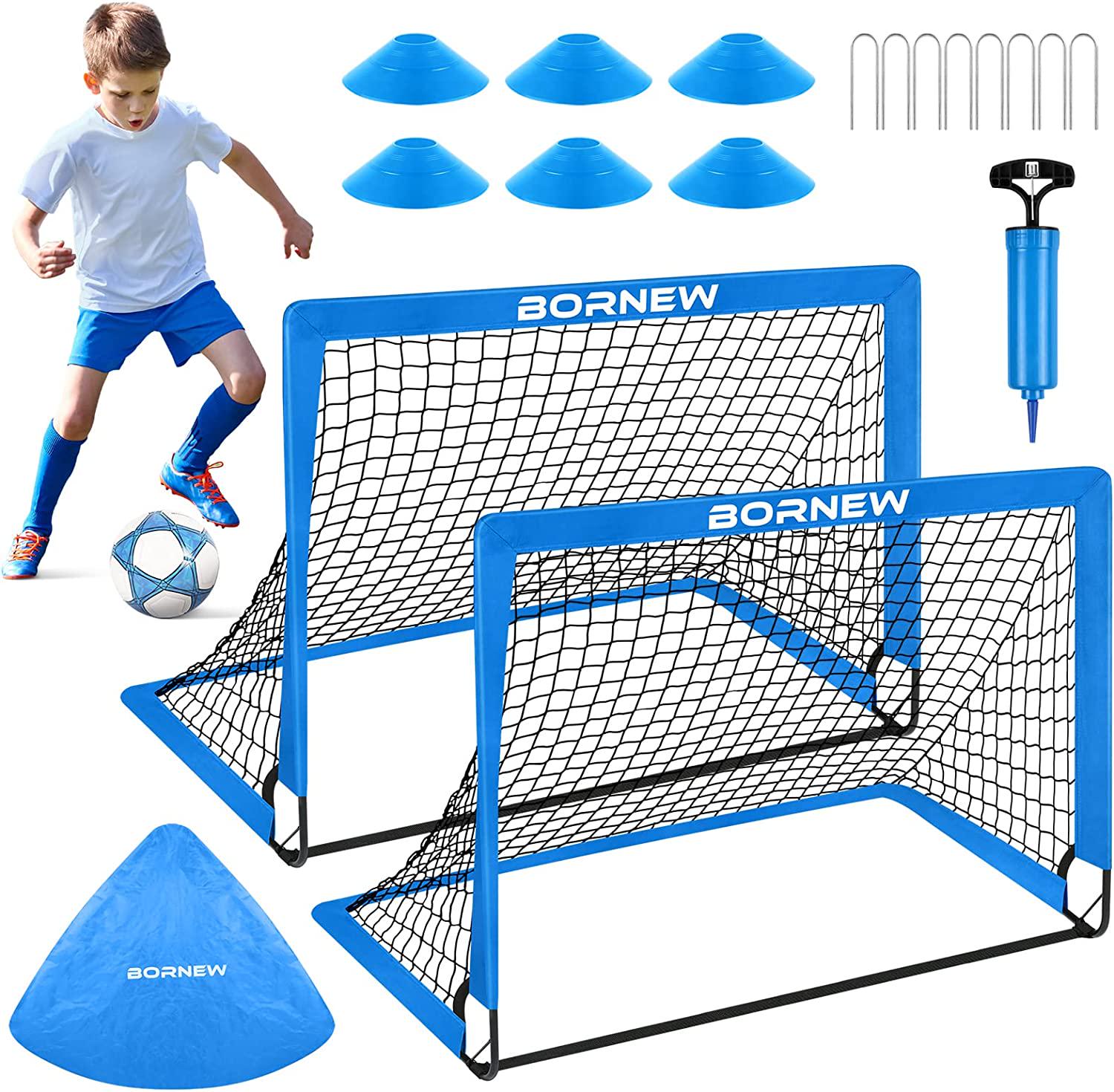 BORNEW, Kids Soccer Goal for Backyard Set - 2 Toddler Soccer Nets Training Equipment, Soccer Ball, Pop Up Portable Soccer Set for Kids and Youth Games and Training Goals - Size 4' x 3'